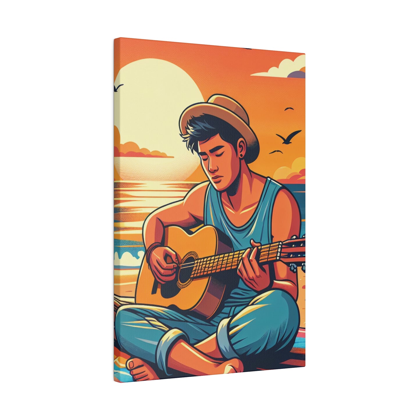 7216D - music art work, musician gift ideas, sunset background, sunset designs, ocean art work, beach art work, guitar art work, guitar player