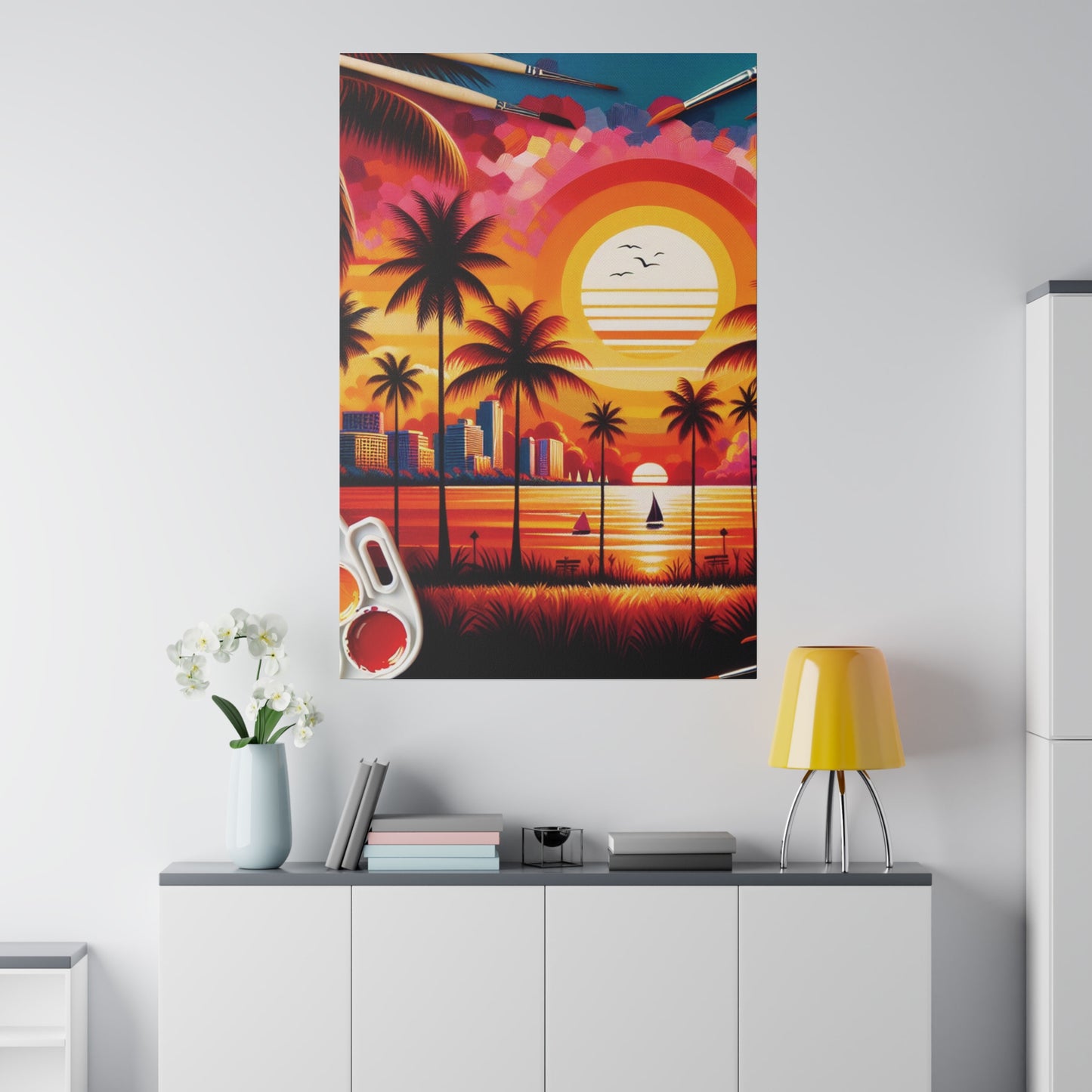 6739K - miami beach art, sunset background, ocean art work, beach art work, sunset designs, miami beach painting, miami beach print