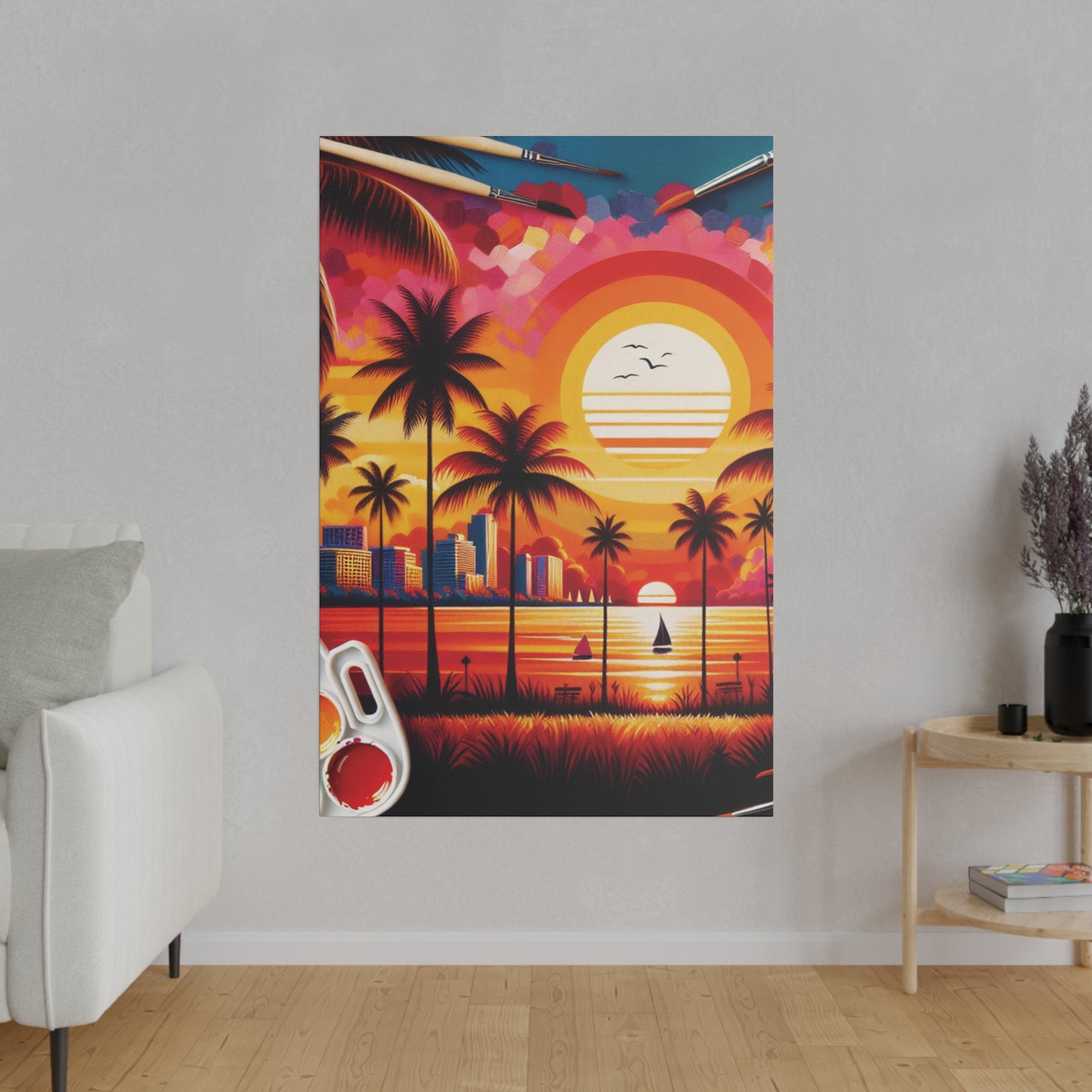 6739K - miami beach art, sunset background, ocean art work, beach art work, sunset designs, miami beach painting, miami beach print