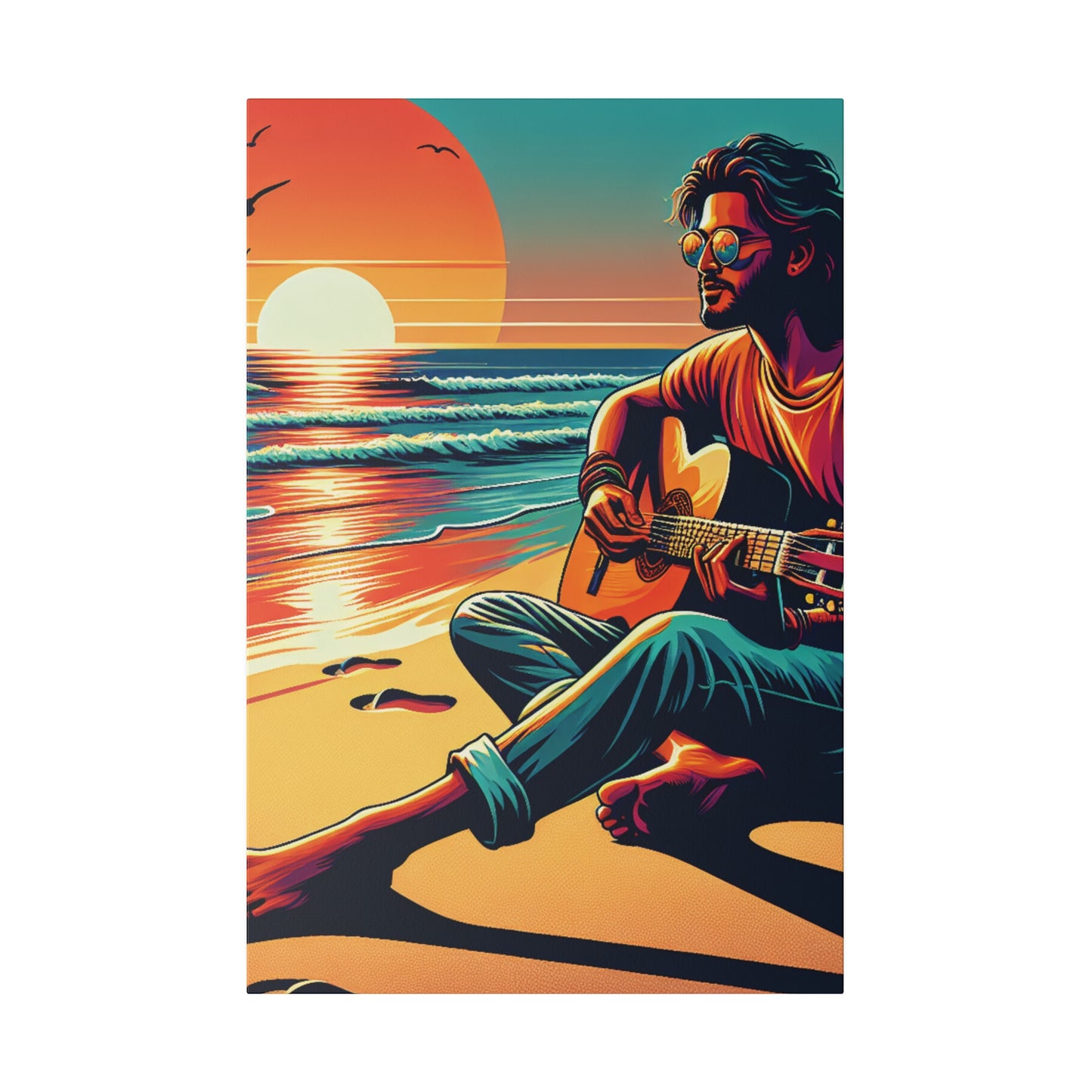 3726G - music art work, musician gift ideas, sunset background, sunset designs, ocean art work, beach art work, guitar art work, guitar player