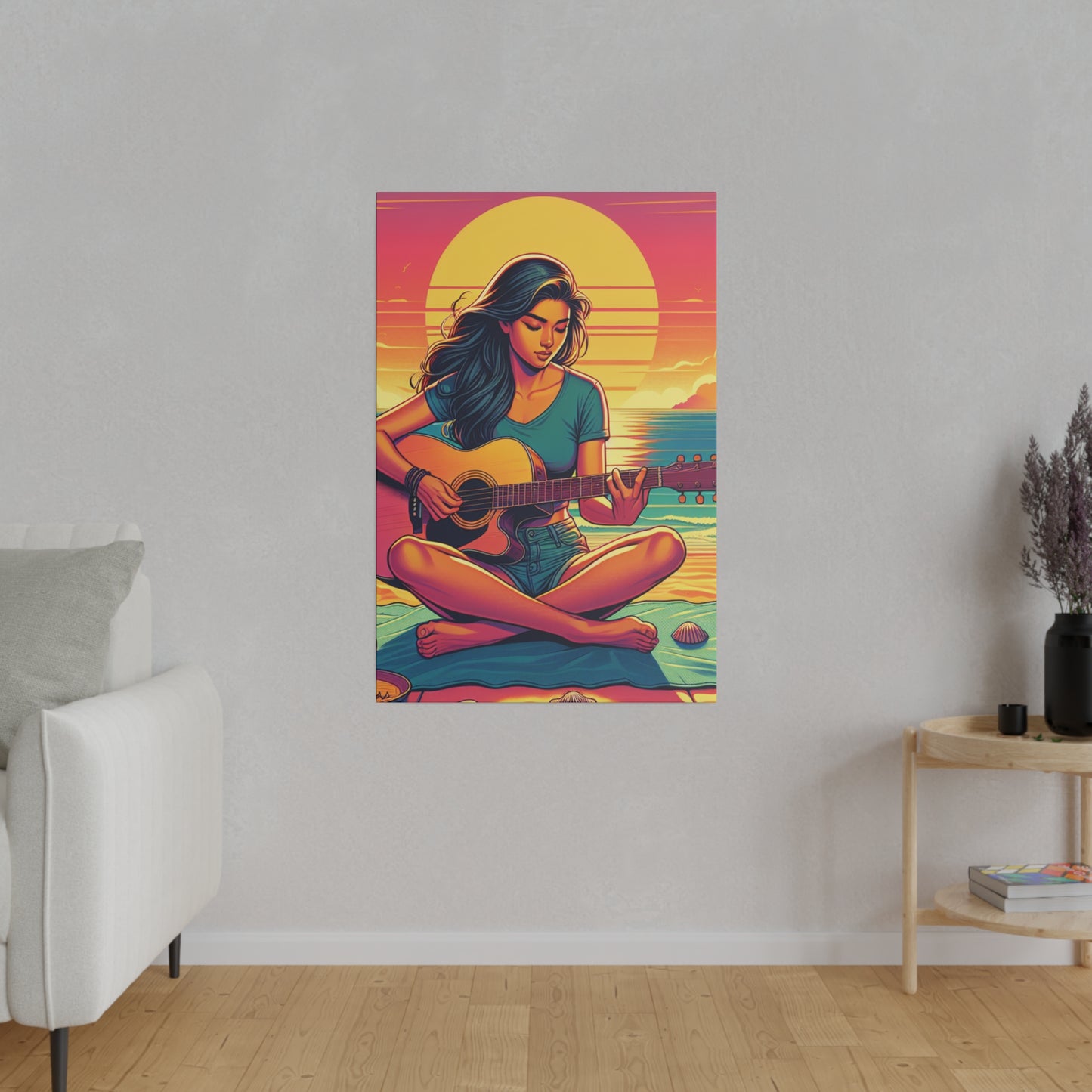 3746K - music art work, musician gift ideas, sunset background, sunset designs, ocean art work, beach art work, guitar art work, guitar player