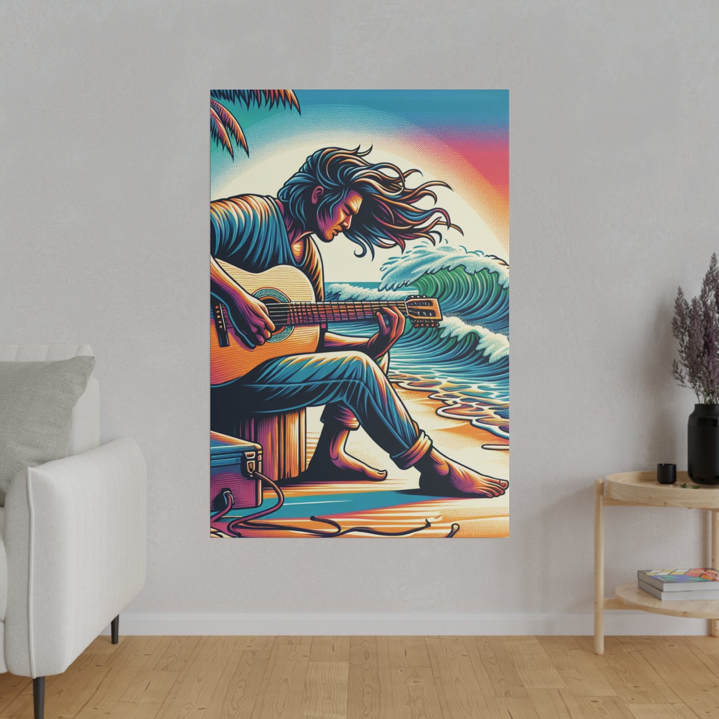 6294F - music art work, musician gift ideas, sunset background, sunset designs, ocean art work, beach art work, guitar art work, guitar player