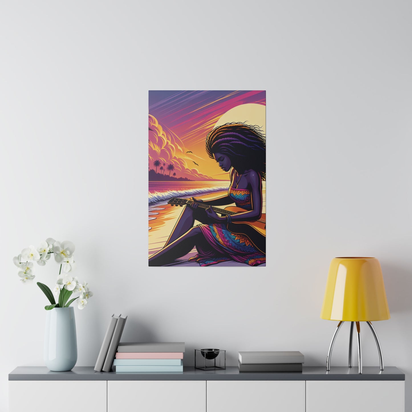 8254K - music art work, musician gift ideas, sunset background, sunset designs, ocean art work, beach art work, guitar art work, guitar player