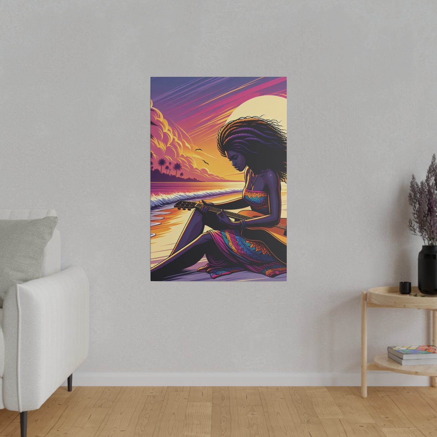 8254K - music art work, musician gift ideas, sunset background, sunset designs, ocean art work, beach art work, guitar art work, guitar player