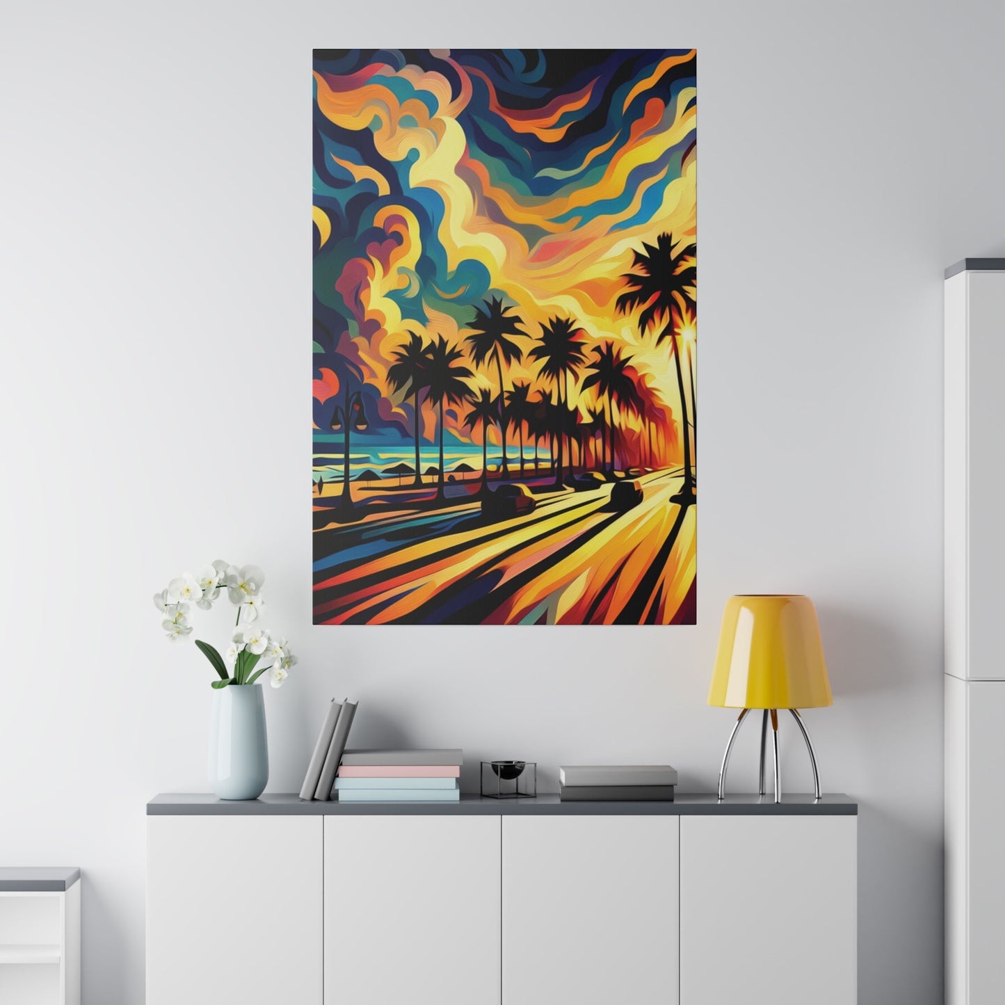 3587J - miami beach art, sunset background, ocean art work, beach art work, sunset designs, miami beach painting, miami beach print