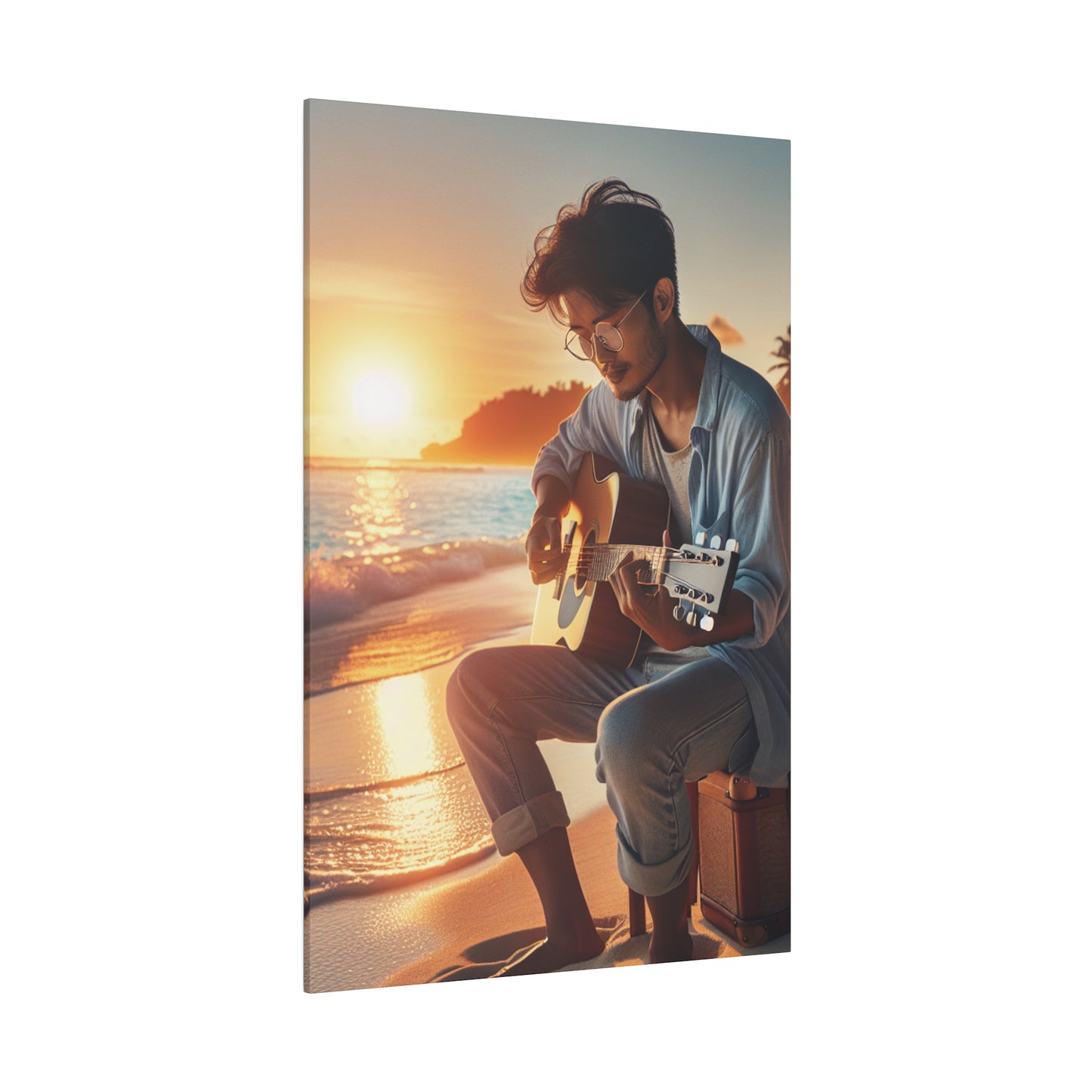 6284J - music art work, musician gift ideas, sunset background, sunset designs, ocean art work, beach art work, guitar art work, guitar player