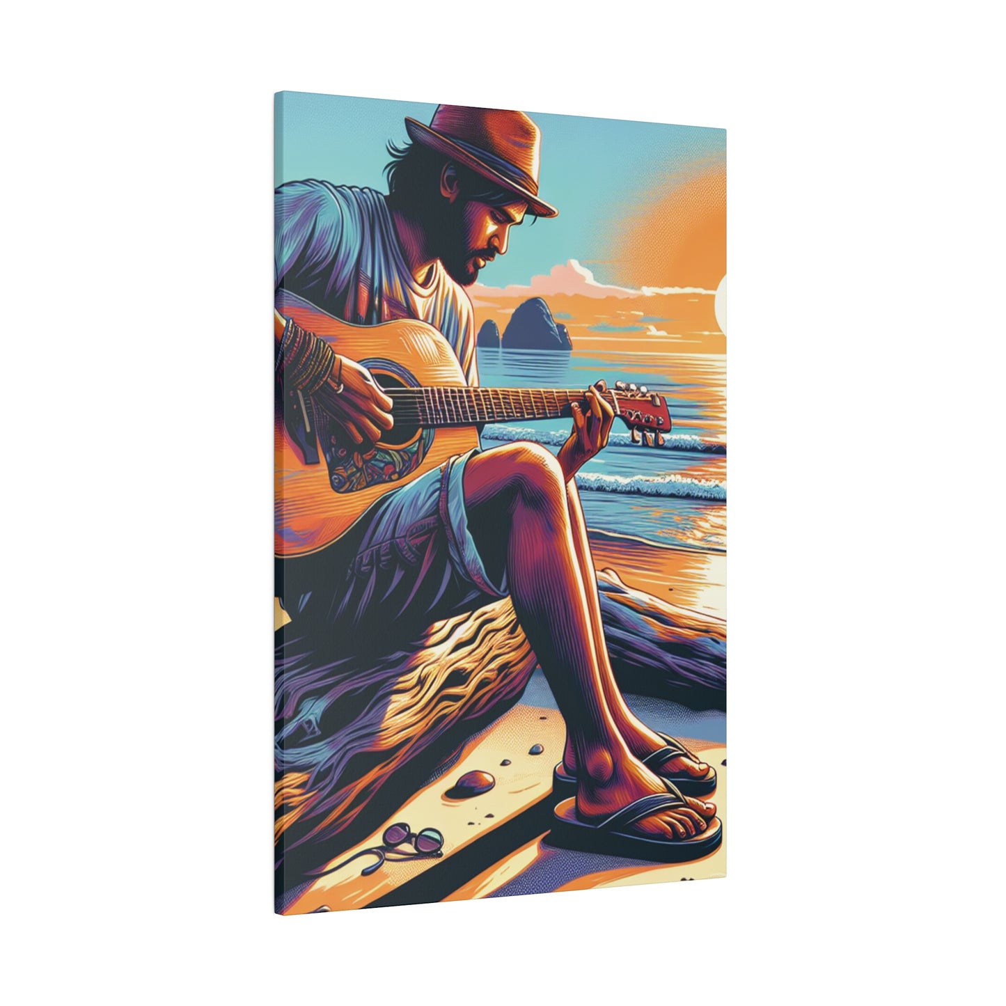 3276K - music art work, musician gift ideas, sunset background, sunset designs, ocean art work, beach art work, guitar art work, guitar player