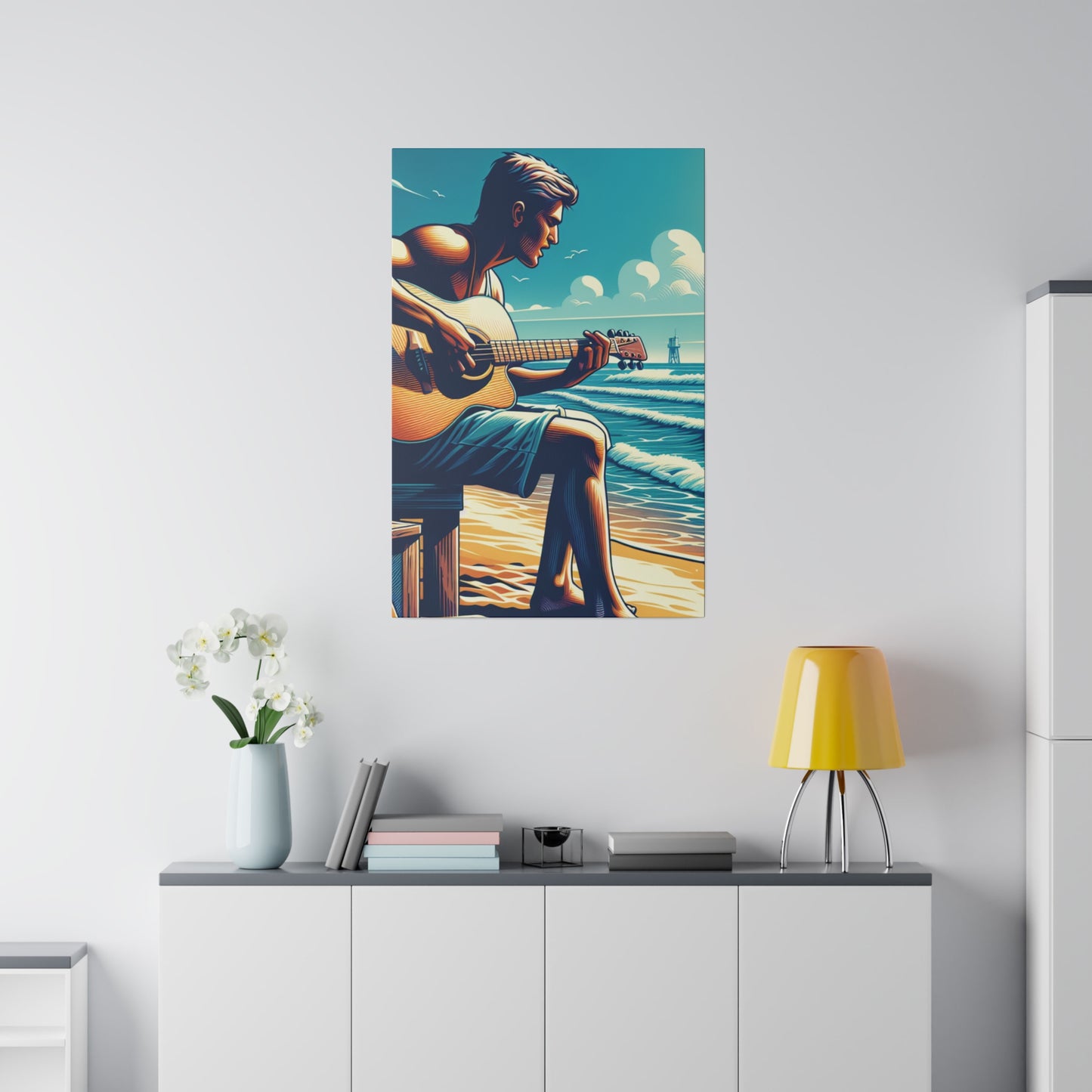 7824D - music art work, musician gift ideas, sunset background, sunset designs, ocean art work, beach art work, guitar art work, guitar player