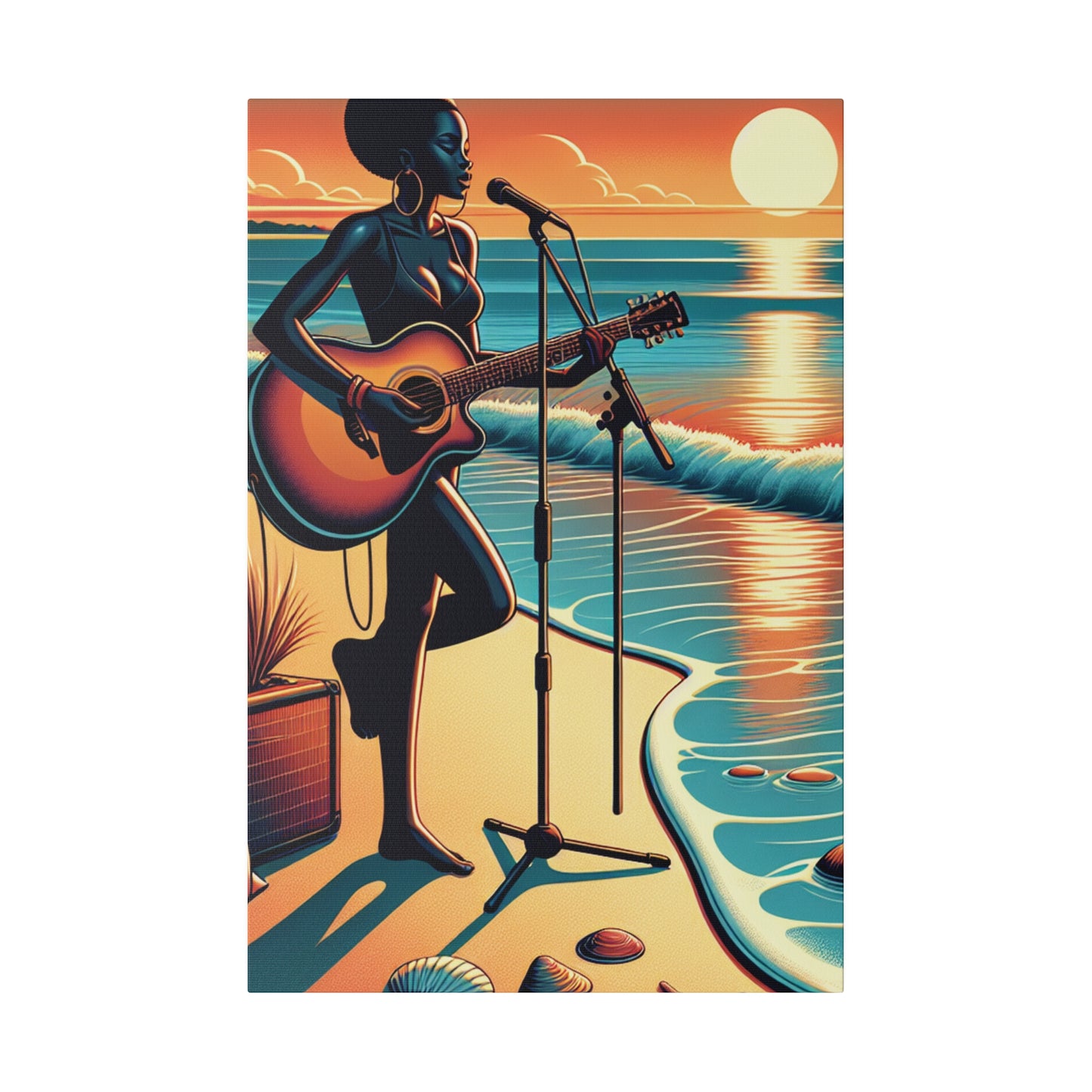 6482G - music art work, musician gift ideas, sunset background, sunset designs, ocean art work, beach art work, guitar art work, guitar player