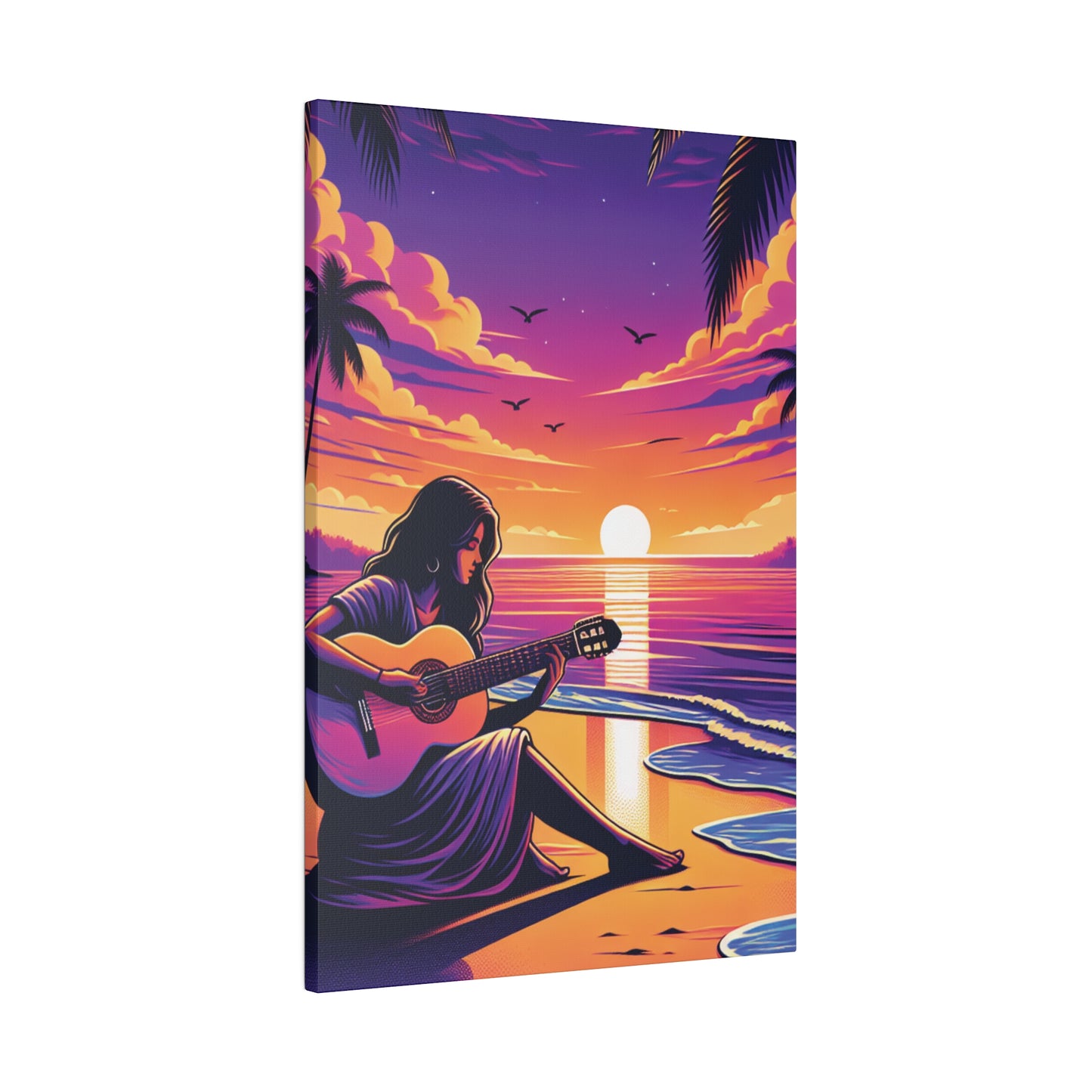 4927M - music art work, musician gift ideas, sunset background, sunset designs, ocean art work, beach art work, guitar art work, guitar player