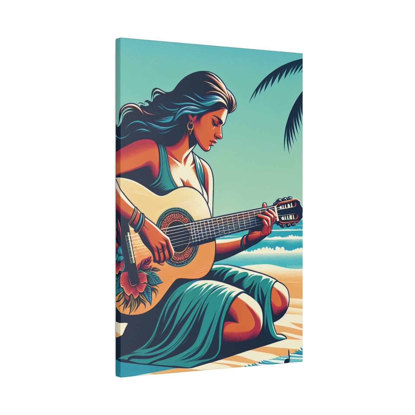 7843P - music art work, musician gift ideas, sunset background, sunset designs, ocean art work, beach art work, guitar art work, guitar player