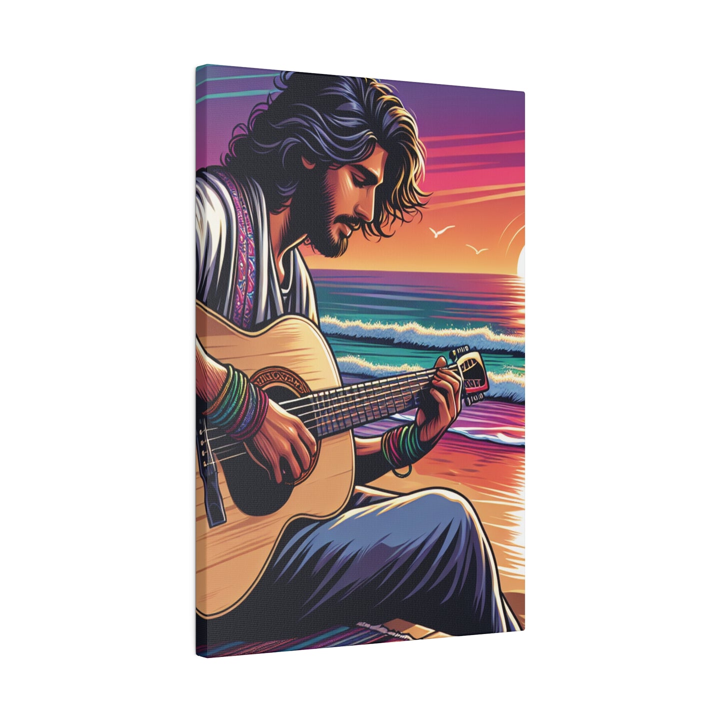 7532C - music art work, musician gift ideas, sunset background, sunset designs, ocean art work, beach art work, guitar art work, guitar player