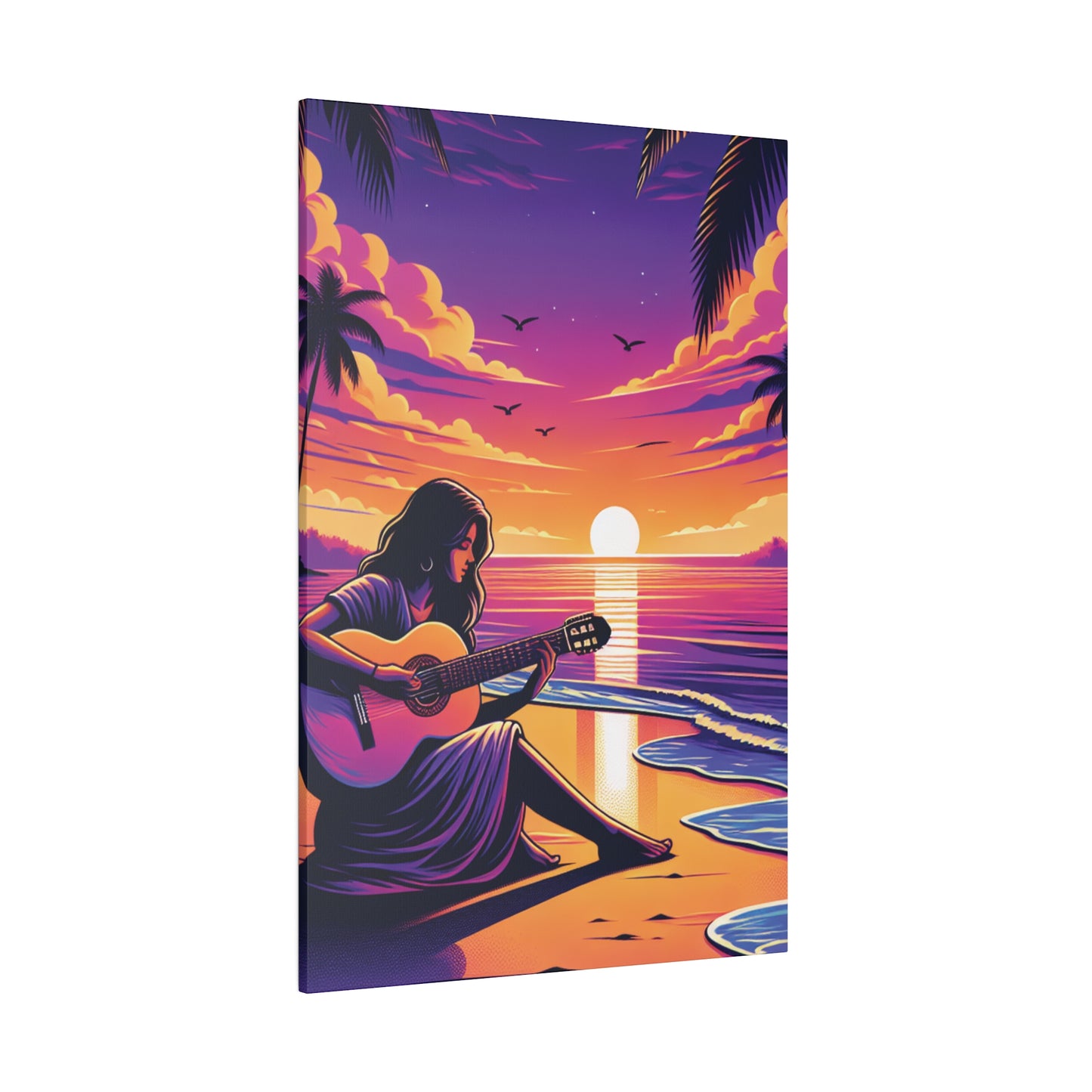 4927M - music art work, musician gift ideas, sunset background, sunset designs, ocean art work, beach art work, guitar art work, guitar player