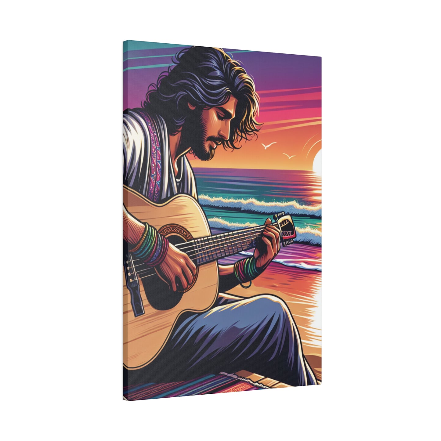 7532C - music art work, musician gift ideas, sunset background, sunset designs, ocean art work, beach art work, guitar art work, guitar player