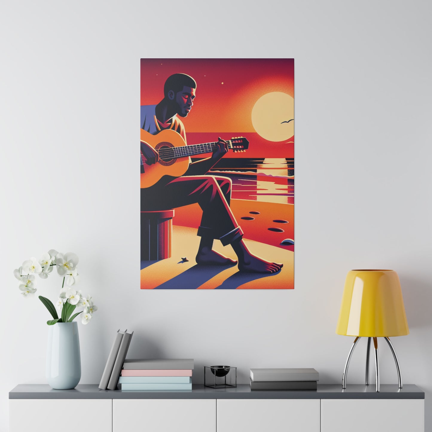 3625H - music art work, musician gift ideas, sunset background, sunset designs, ocean art work, beach art work, guitar art work, guitar player