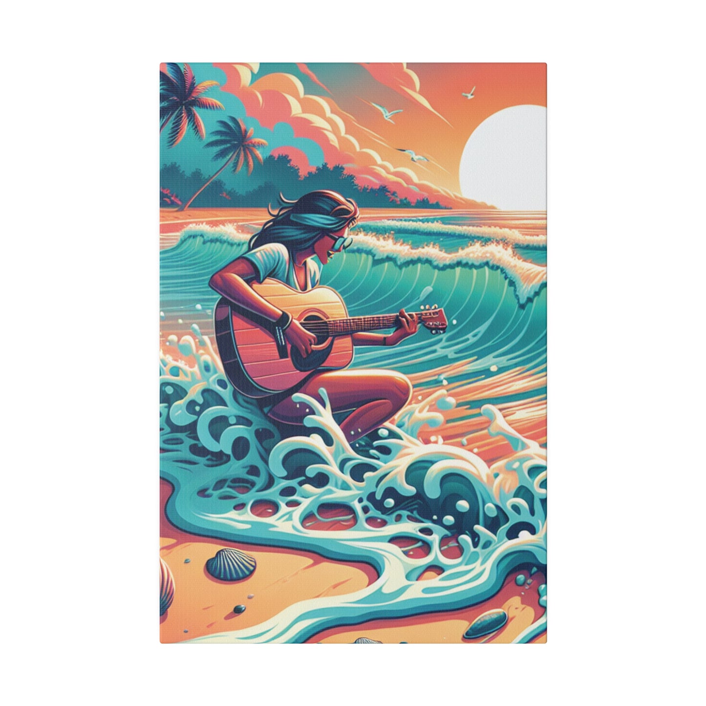 6719Z - music art work, musician gift ideas, sunset background, sunset designs, ocean art work, beach art work, guitar art work, guitar player