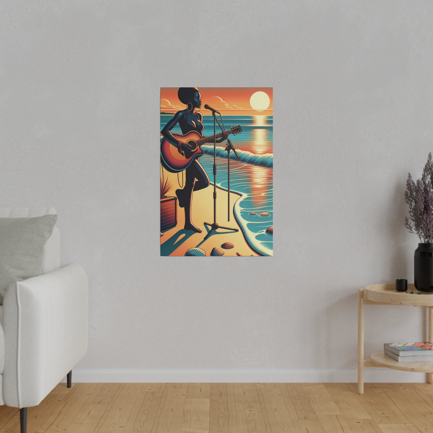 6482G - music art work, musician gift ideas, sunset background, sunset designs, ocean art work, beach art work, guitar art work, guitar player