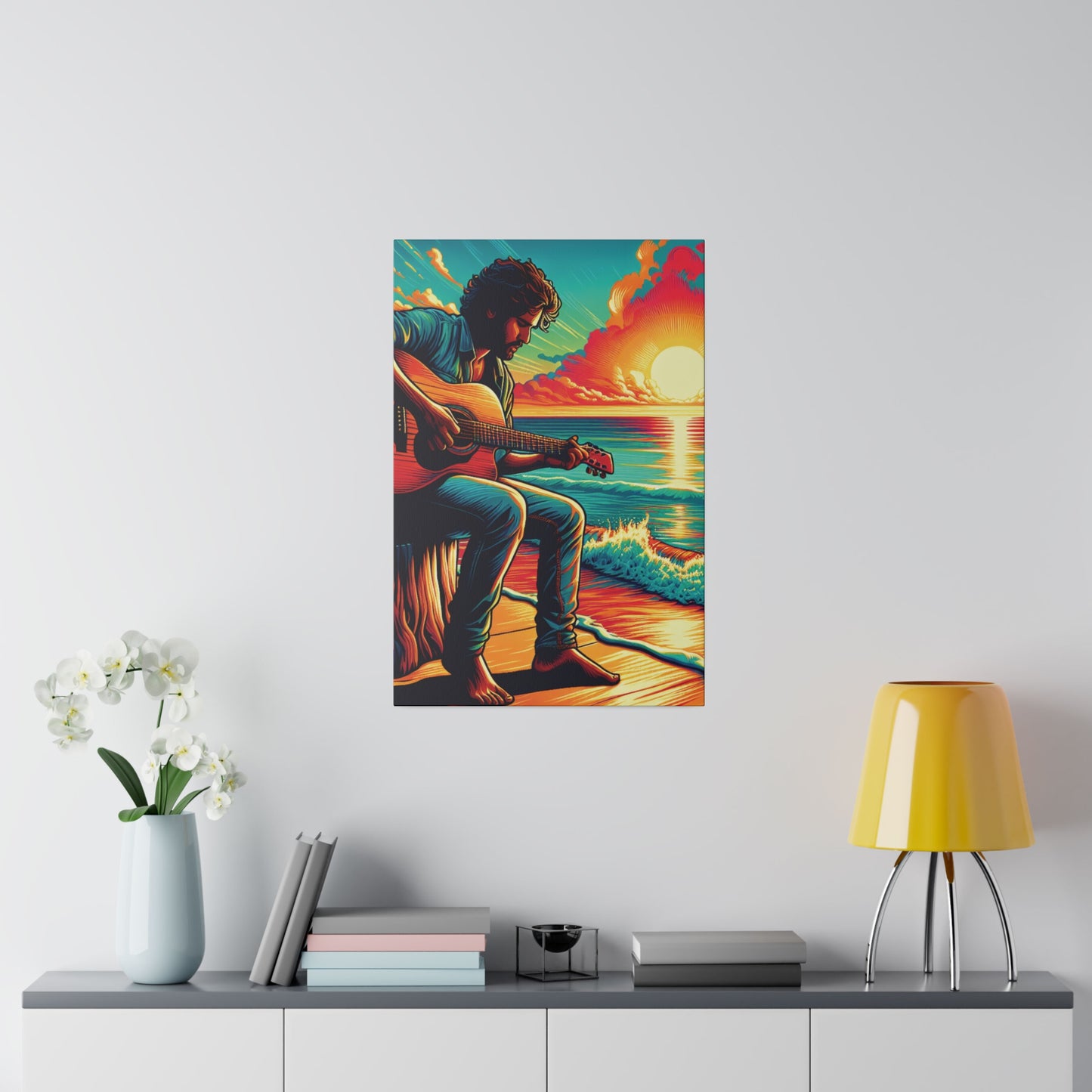 5973Z - music art work, musician gift ideas, sunset background, sunset designs, ocean art work, beach art work, guitar art work, guitar player