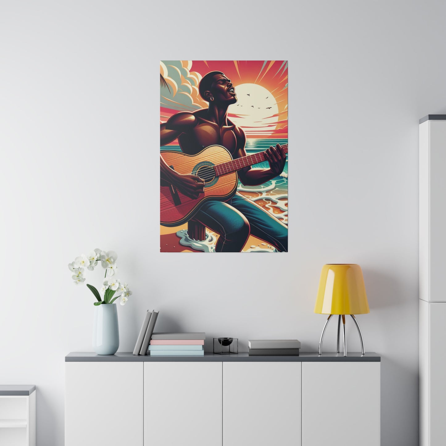 7328J - music art work, musician gift ideas, sunset background, sunset designs, ocean art work, beach art work, guitar art work, guitar player