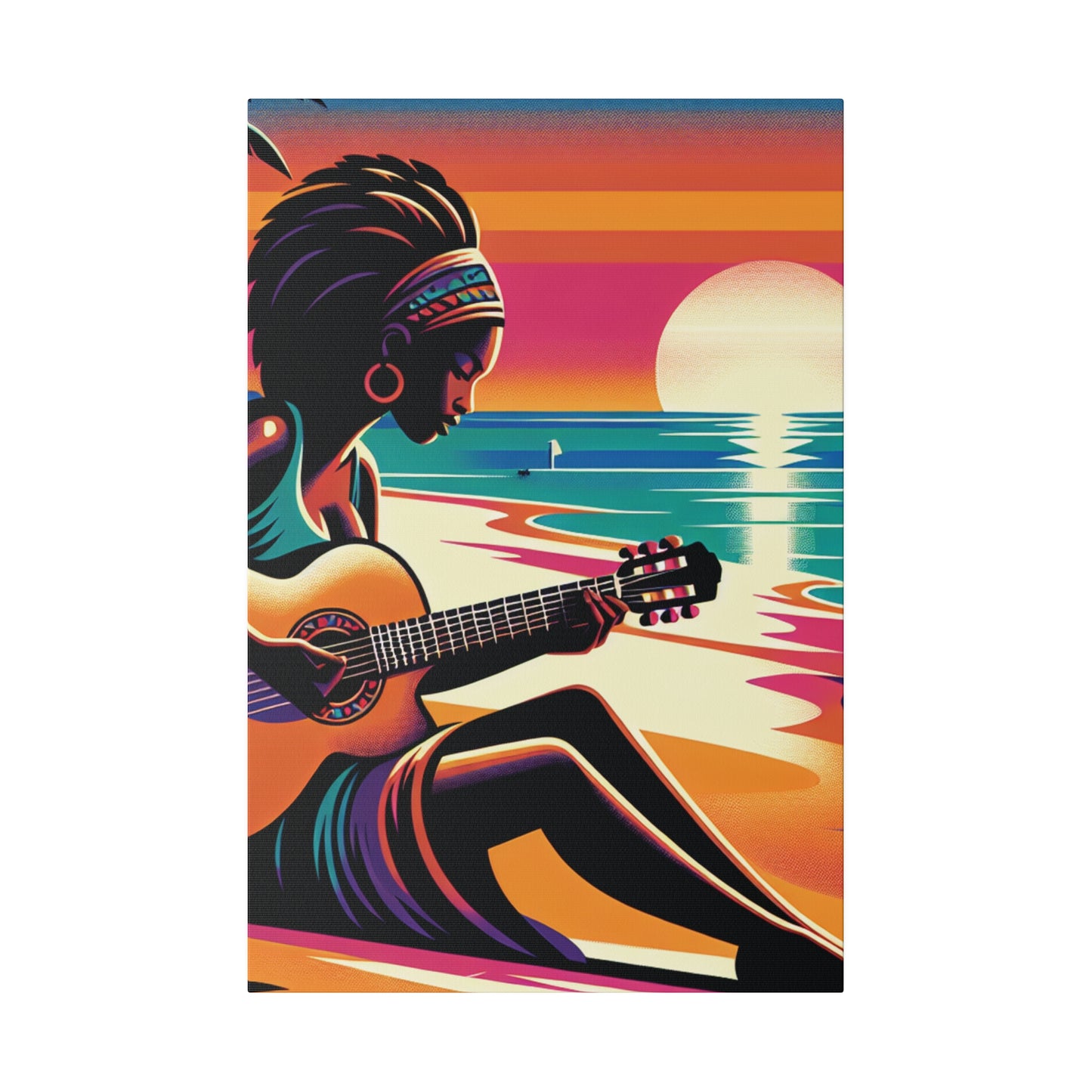 6493G - music art work, musician gift ideas, sunset background, sunset designs, ocean art work, beach art work, guitar art work, guitar player