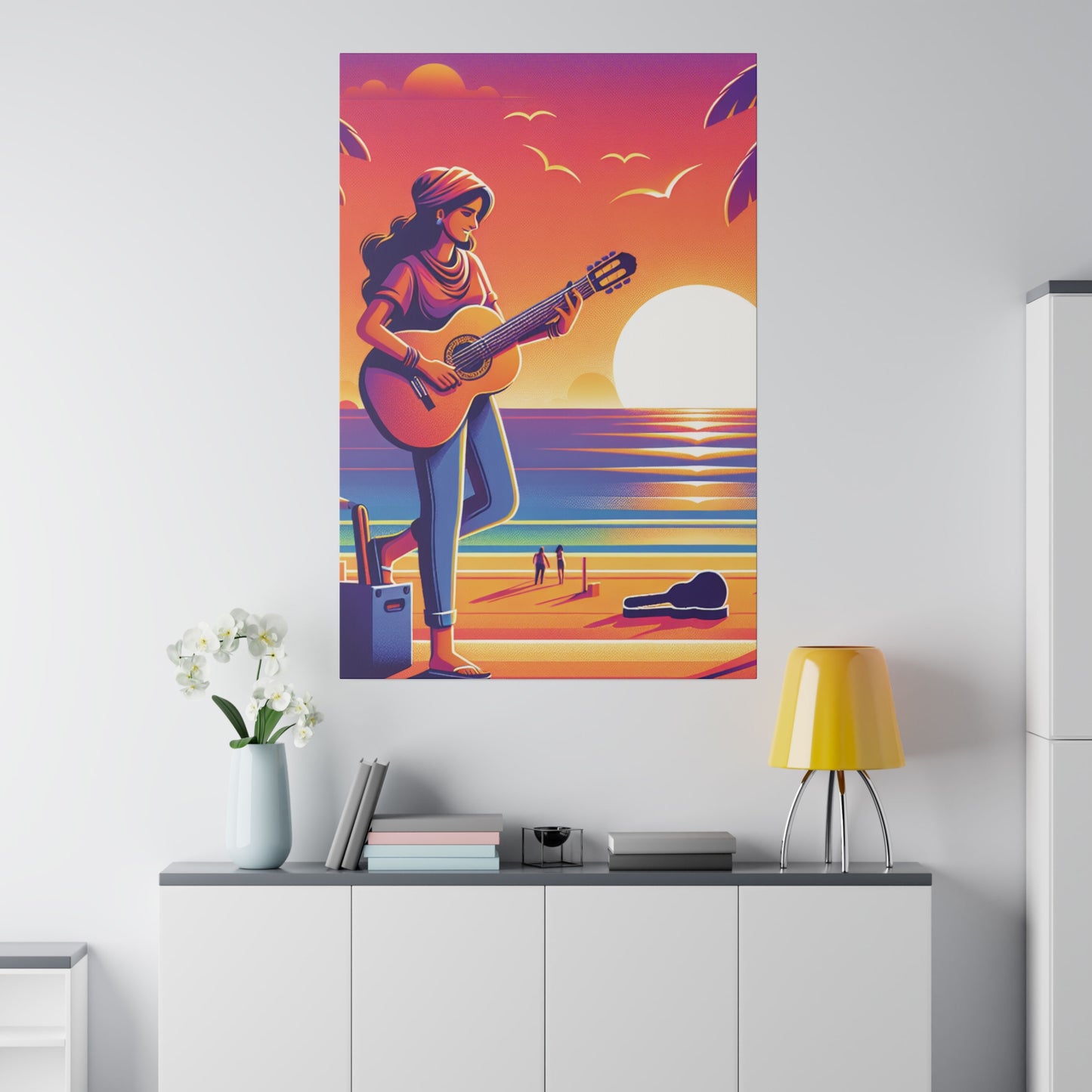 9372J - music art work, musician gift ideas, sunset background, sunset designs, ocean art work, beach art work, guitar art work, guitar player