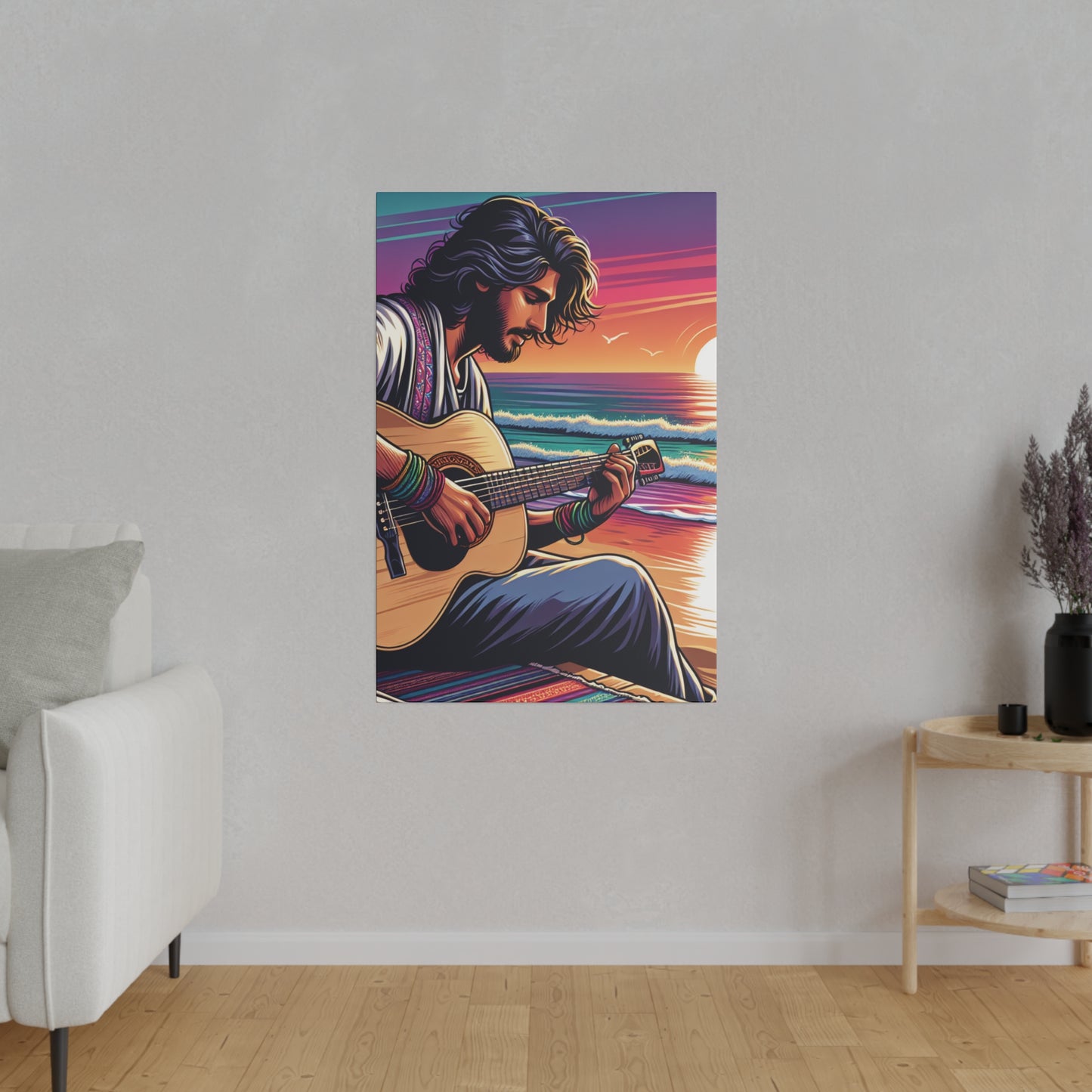 7532C - music art work, musician gift ideas, sunset background, sunset designs, ocean art work, beach art work, guitar art work, guitar player