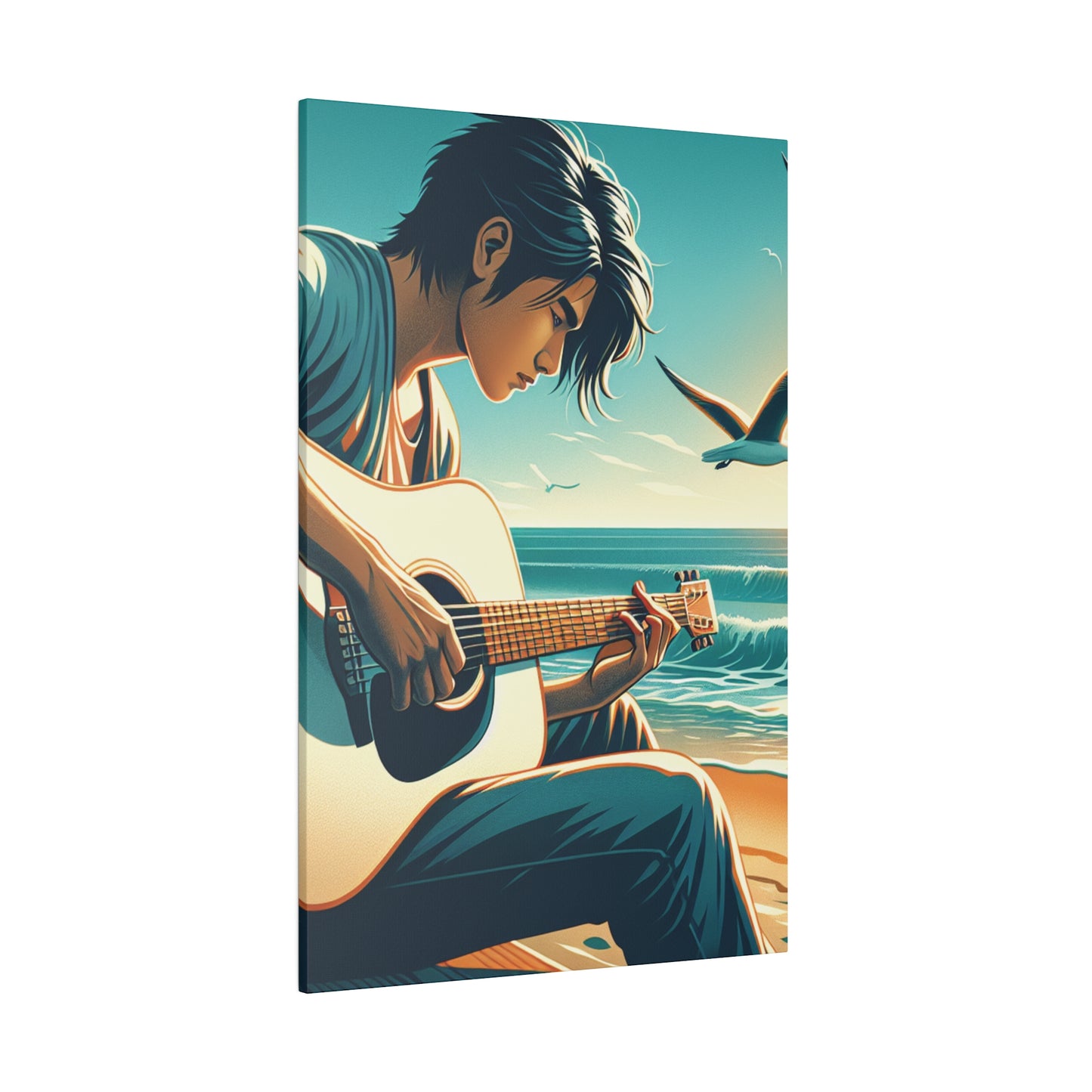 7190D - music art work, musician gift ideas, sunset background, sunset designs, ocean art work, beach art work, guitar art work, guitar player