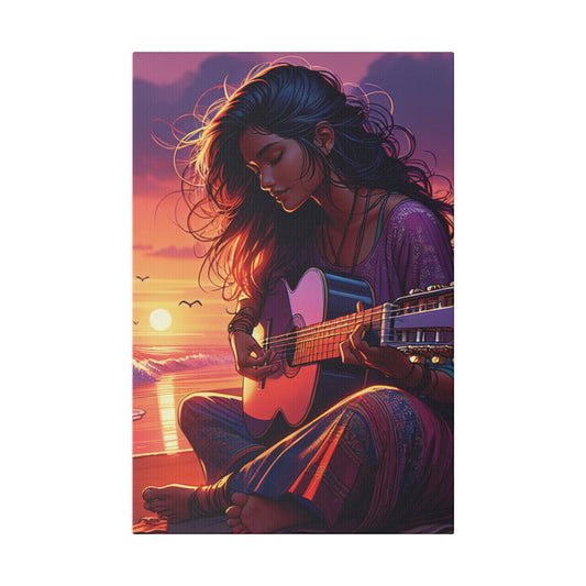 6347K - music art work, musician gift ideas, sunset background, sunset designs, ocean art work, beach art work, guitar art work, guitar player