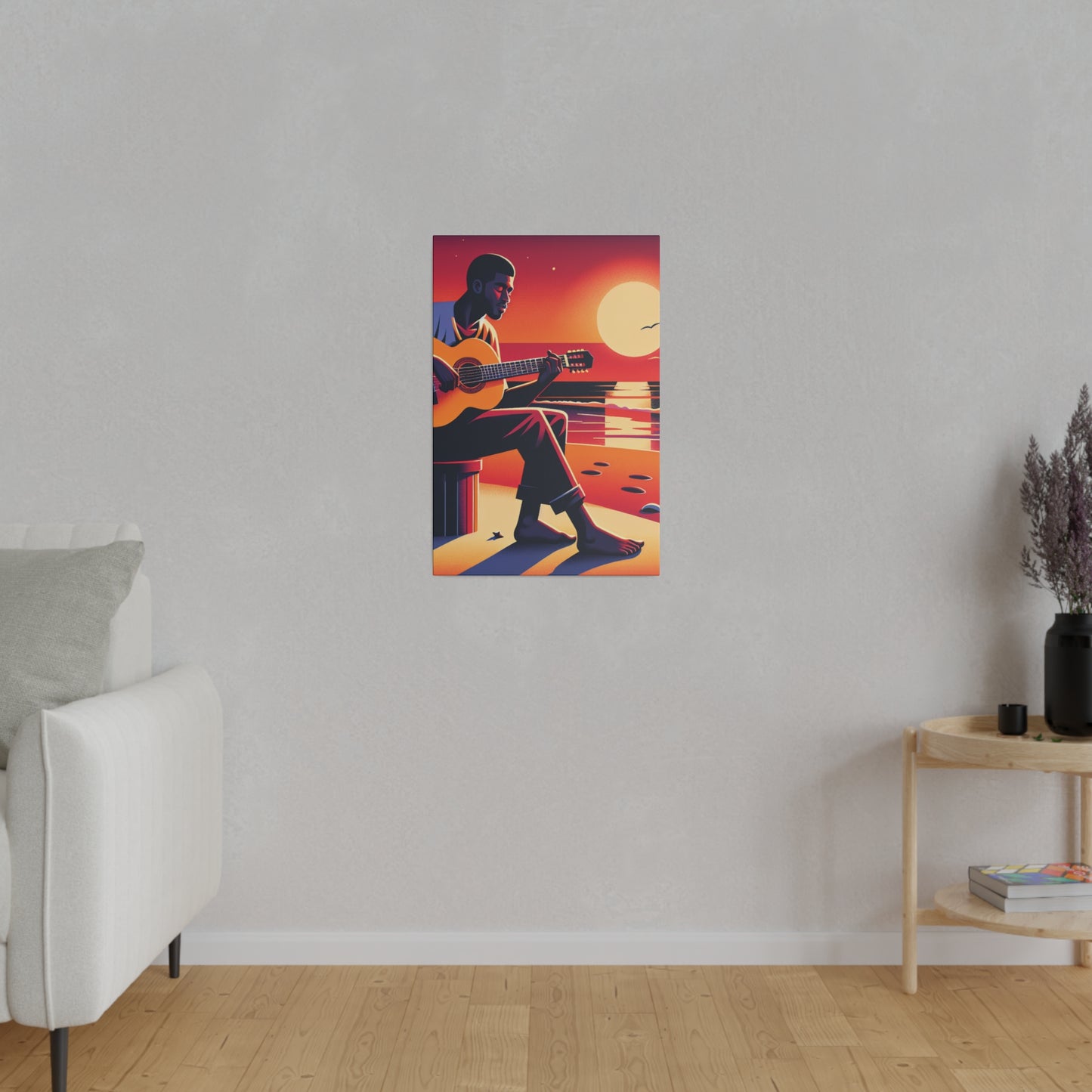 3625H - music art work, musician gift ideas, sunset background, sunset designs, ocean art work, beach art work, guitar art work, guitar player