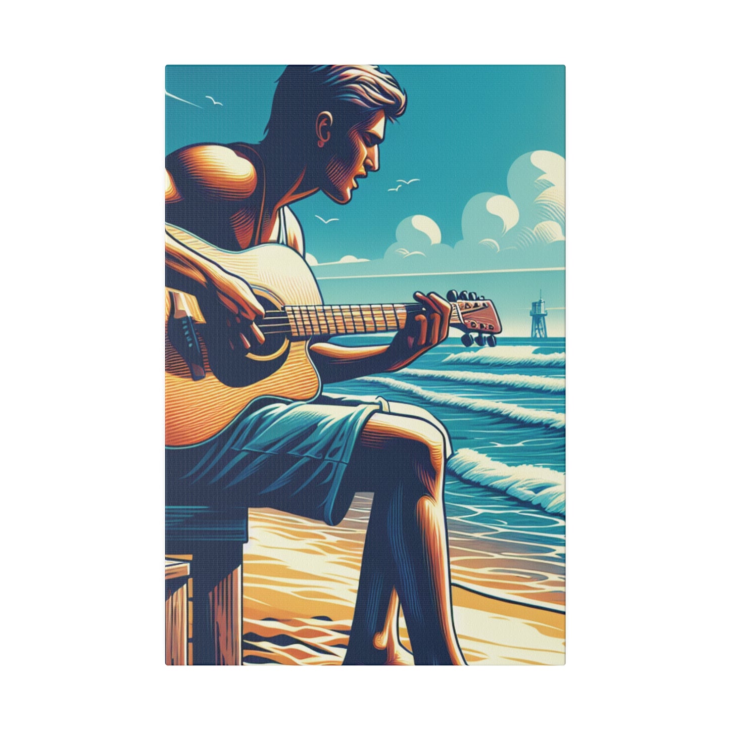 7824D - music art work, musician gift ideas, sunset background, sunset designs, ocean art work, beach art work, guitar art work, guitar player