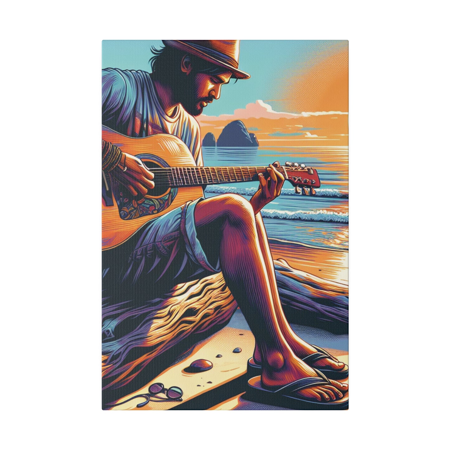 3276K - music art work, musician gift ideas, sunset background, sunset designs, ocean art work, beach art work, guitar art work, guitar player