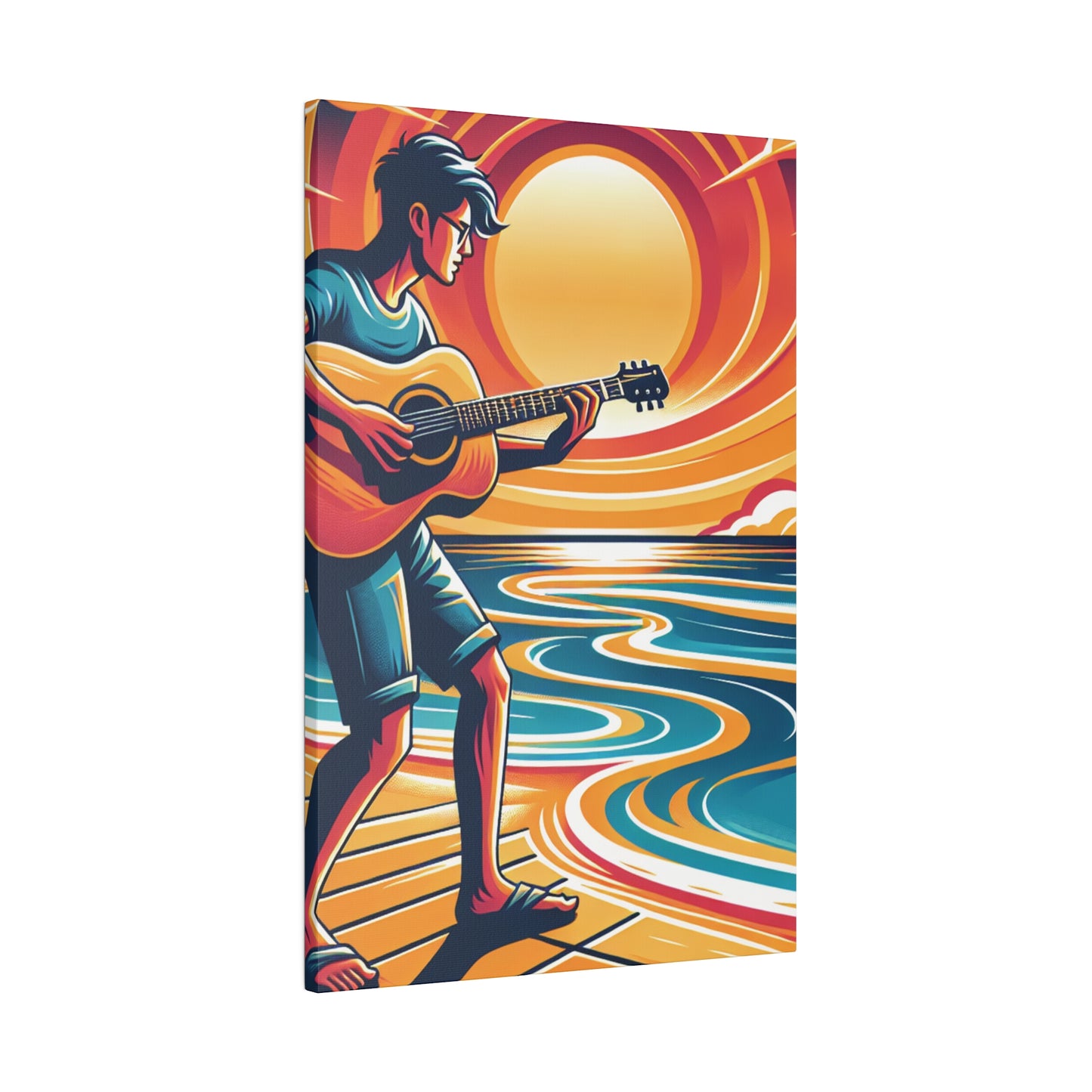 2734B - music art work, musician gift ideas, sunset background, sunset designs, ocean art work, beach art work, guitar art work, guitar player