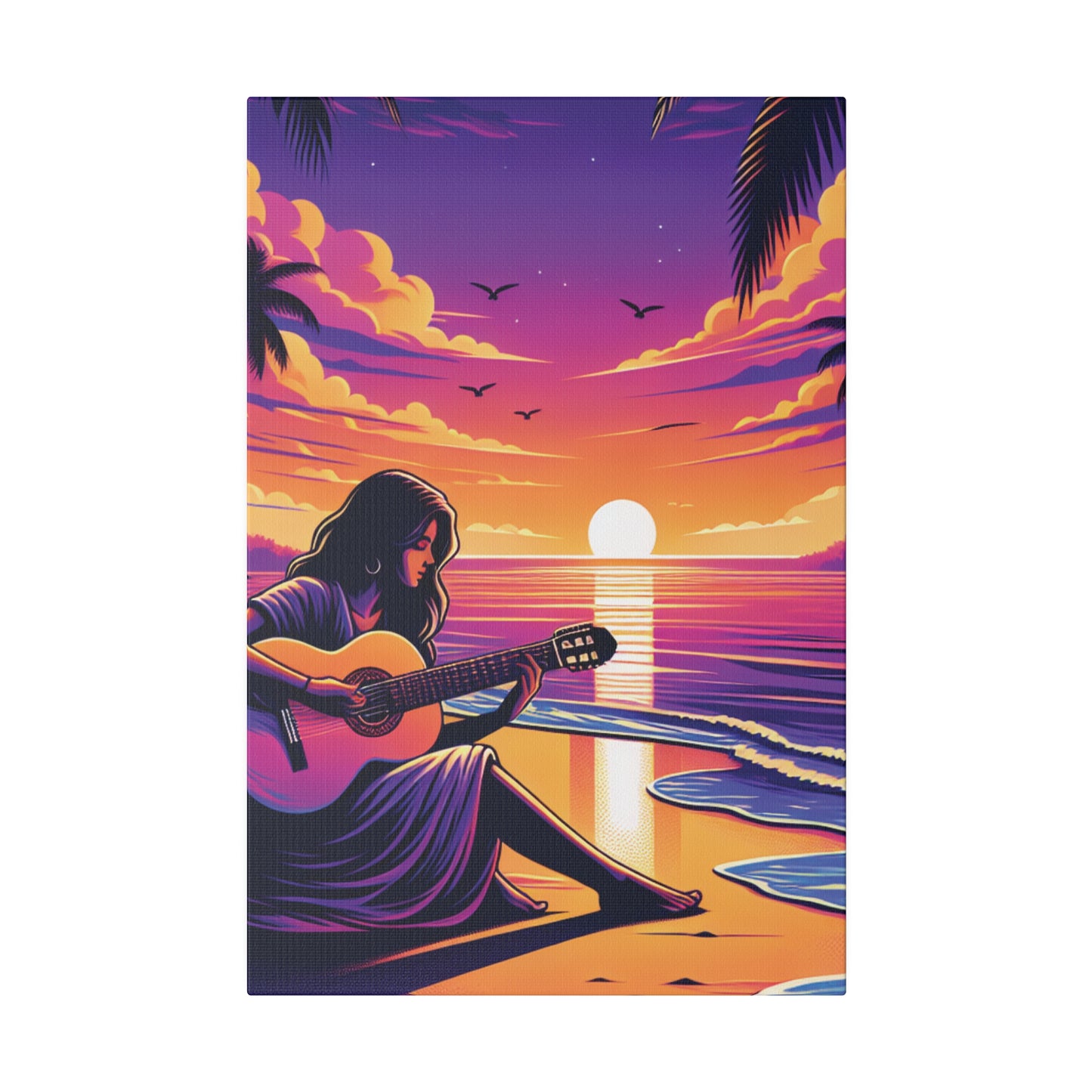 4927M - music art work, musician gift ideas, sunset background, sunset designs, ocean art work, beach art work, guitar art work, guitar player