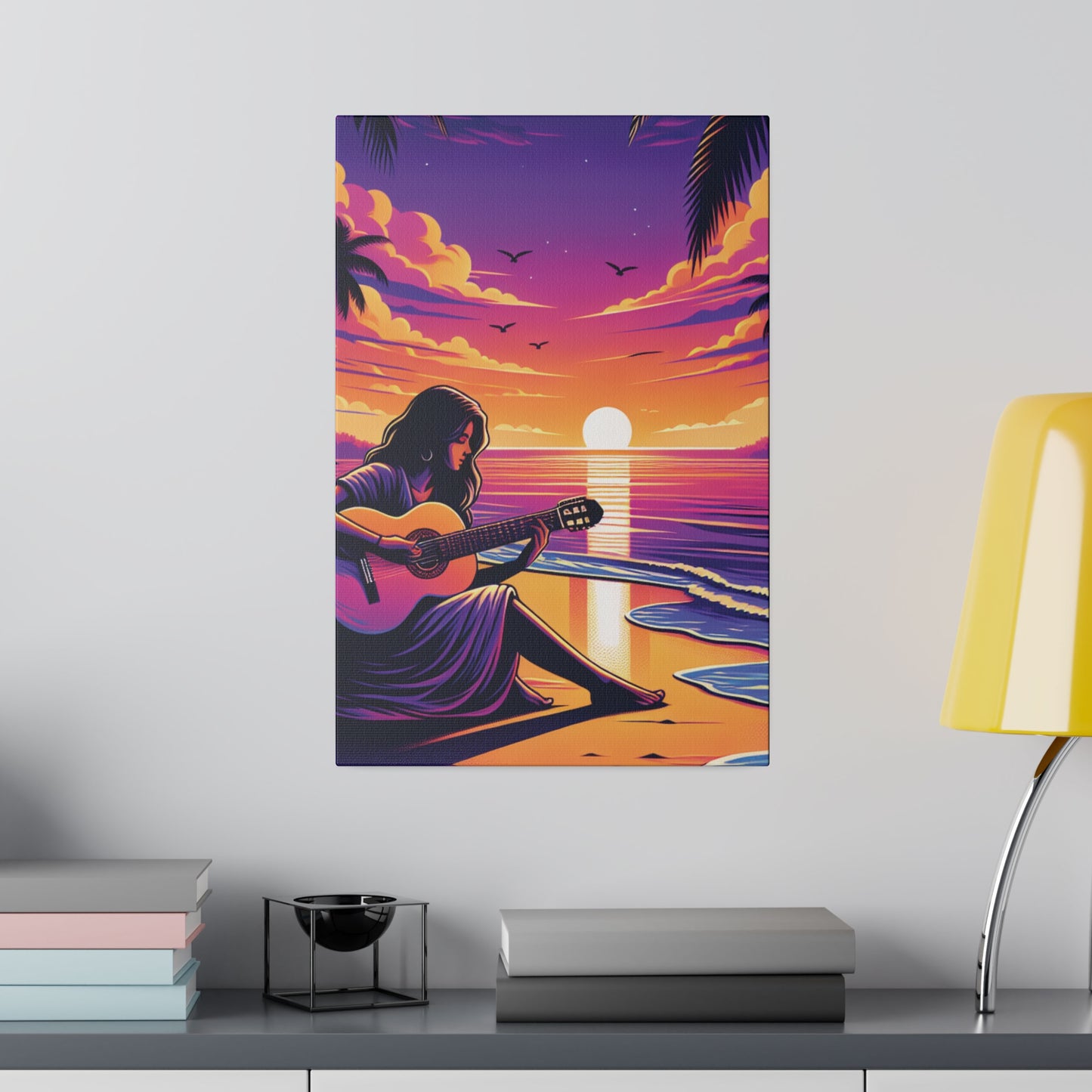 4927M - music art work, musician gift ideas, sunset background, sunset designs, ocean art work, beach art work, guitar art work, guitar player