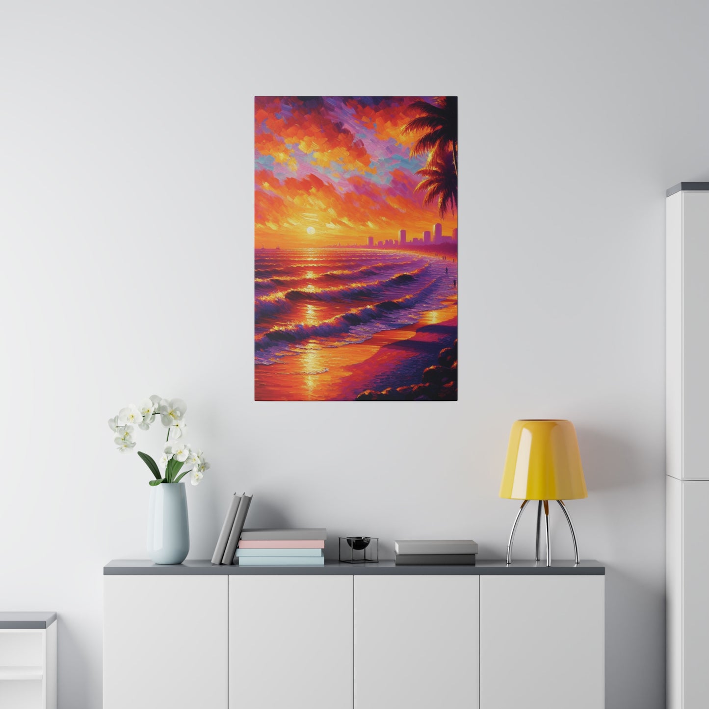 7543E - miami beach art, sunset background, ocean art work, beach art work, sunset designs, miami beach painting, miami beach print