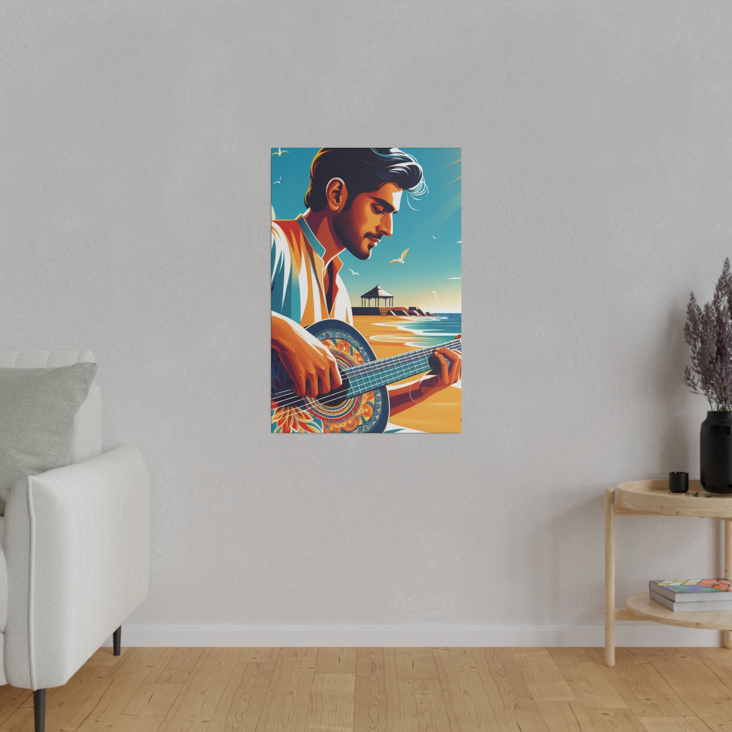 3287Z - music art work, musician gift ideas, sunset background, sunset designs, ocean art work, beach art work, guitar art work, guitar player