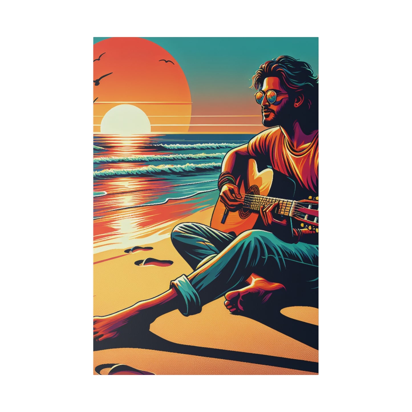 3726G - music art work, musician gift ideas, sunset background, sunset designs, ocean art work, beach art work, guitar art work, guitar player