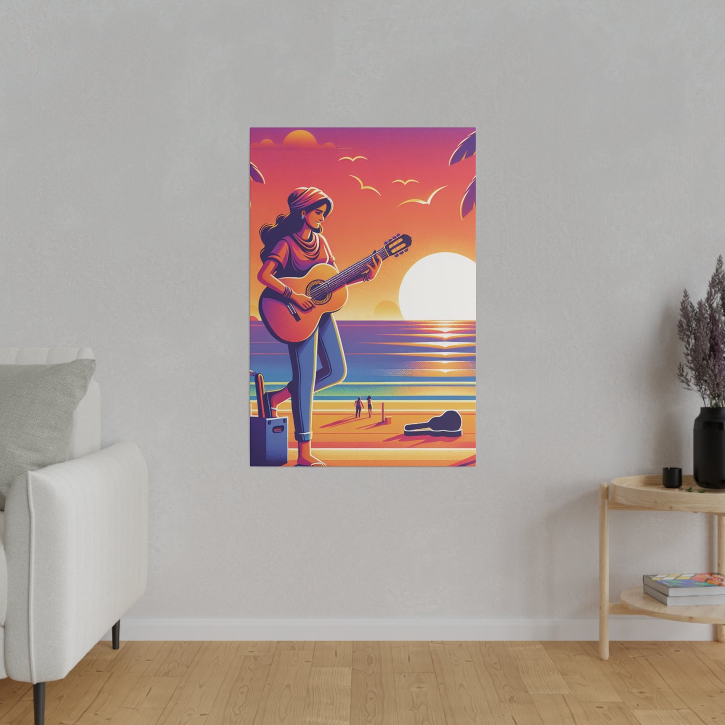 9372J - music art work, musician gift ideas, sunset background, sunset designs, ocean art work, beach art work, guitar art work, guitar player