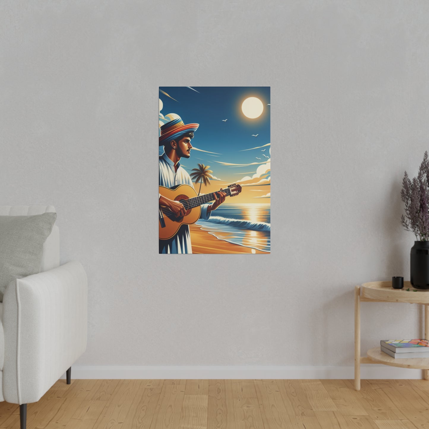 8234Z - music art work, musician gift ideas, sunset background, sunset designs, ocean art work, beach art work, guitar art work, guitar player