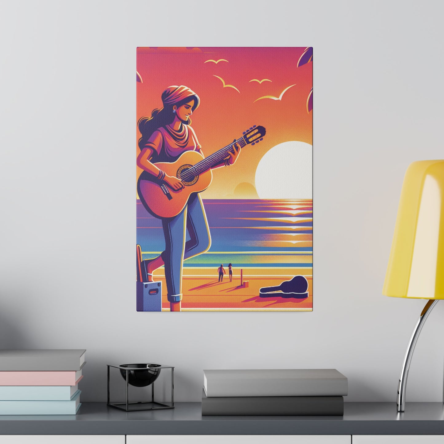 9372J - music art work, musician gift ideas, sunset background, sunset designs, ocean art work, beach art work, guitar art work, guitar player