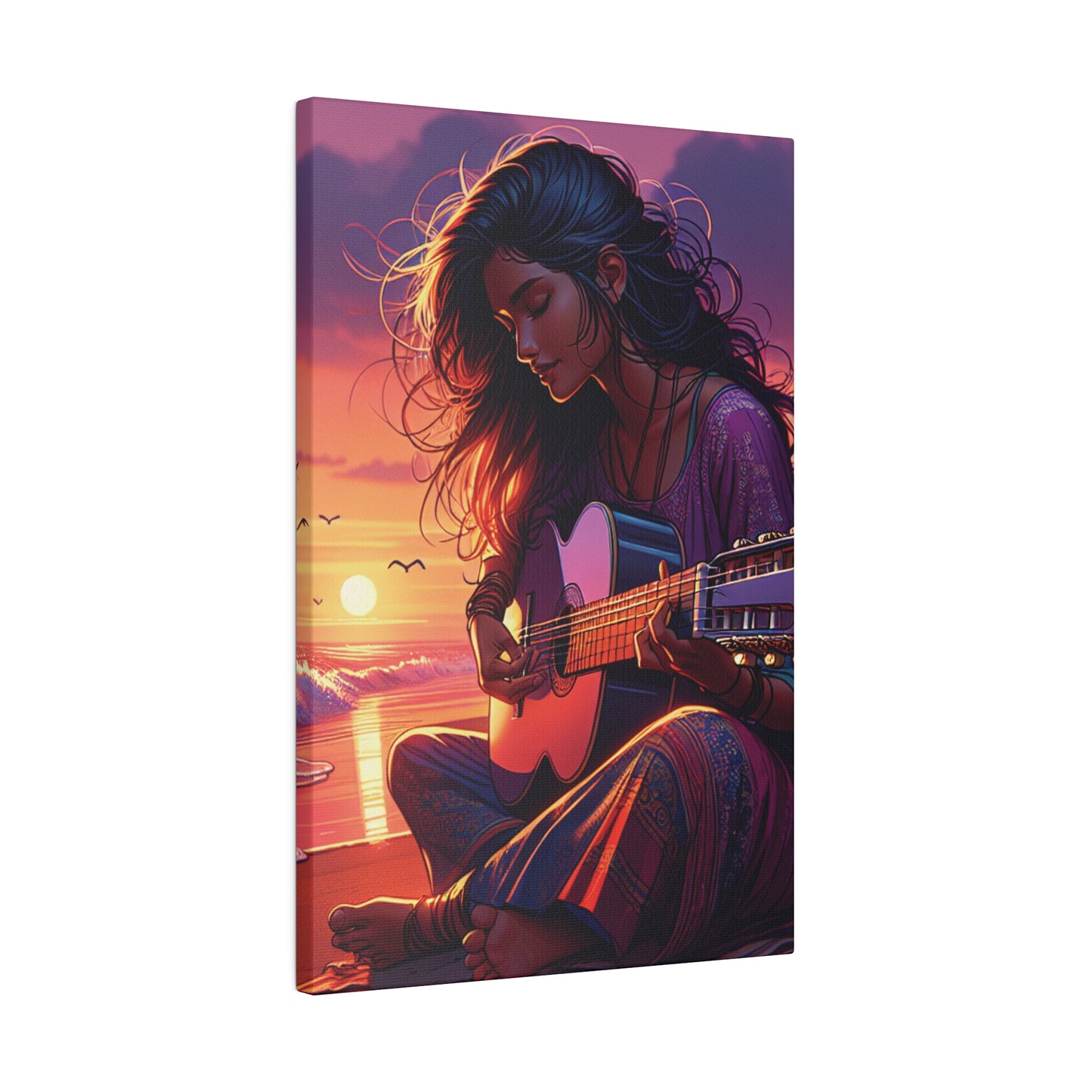 6347K - music art work, musician gift ideas, sunset background, sunset designs, ocean art work, beach art work, guitar art work, guitar player