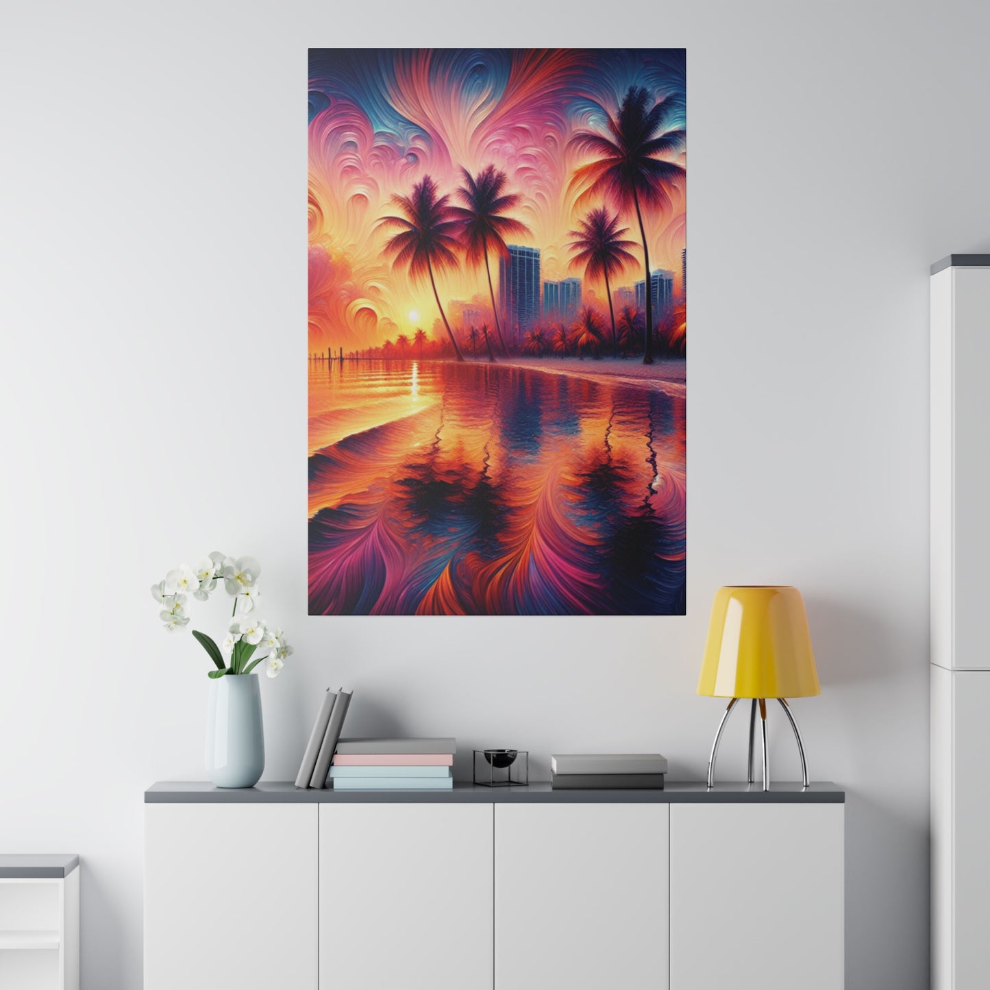 4732H - miami beach art, sunset background, ocean art work, beach art work, sunset designs, miami beach painting, miami beach print