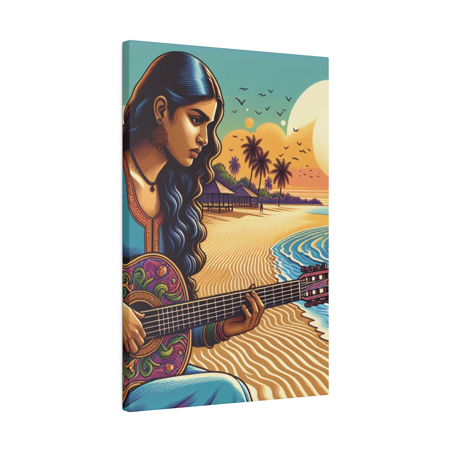 3239B - music art work, musician gift ideas, sunset background, sunset designs, ocean art work, beach art work, guitar art work, guitar player