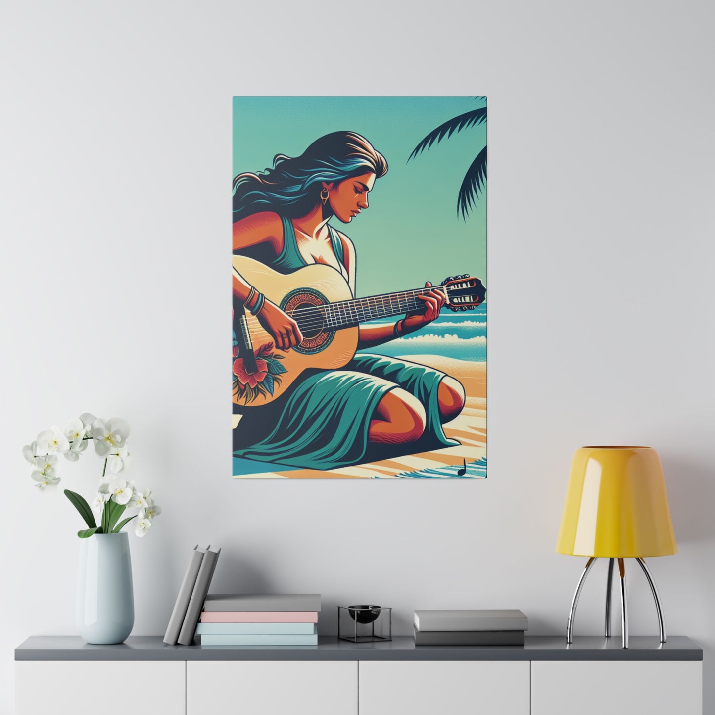 7843P - music art work, musician gift ideas, sunset background, sunset designs, ocean art work, beach art work, guitar art work, guitar player