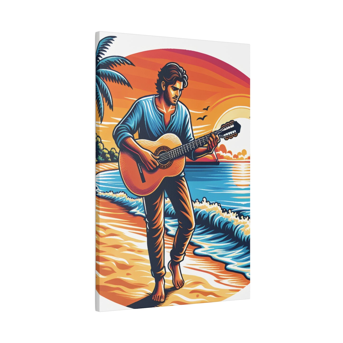 5493Z - music art work, musician gift ideas, sunset background, sunset designs, ocean art work, beach art work, guitar art work, guitar player