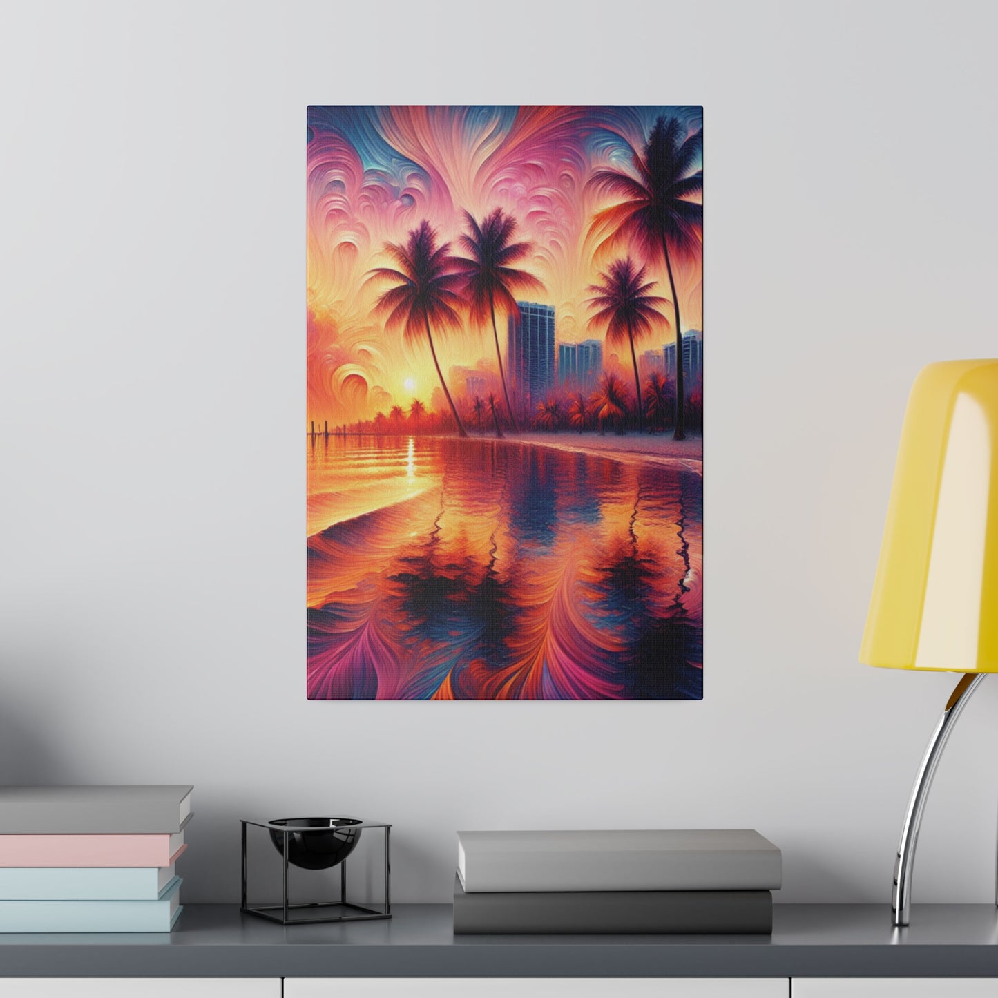 4732H - miami beach art, sunset background, ocean art work, beach art work, sunset designs, miami beach painting, miami beach print