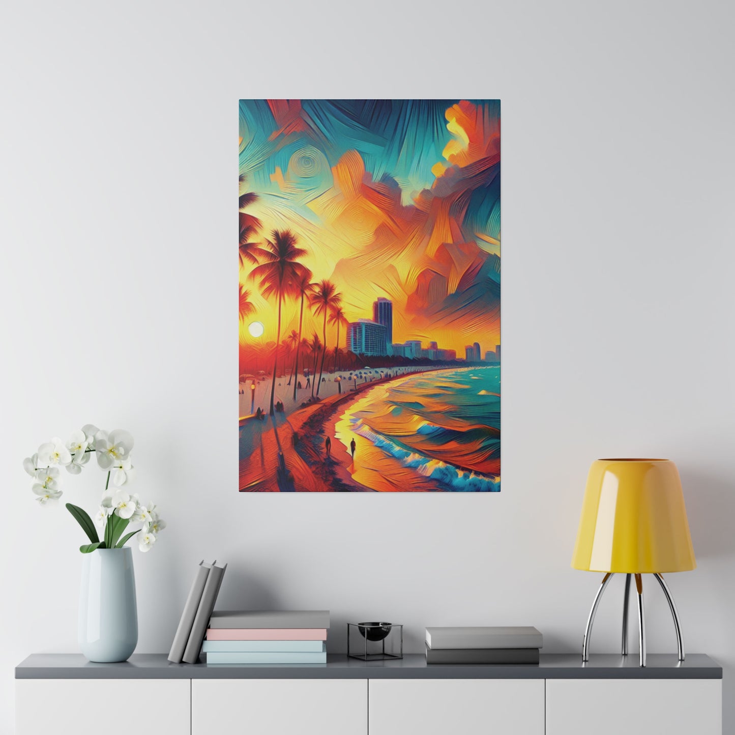 1287B - miami beach art, sunset background, ocean art work, beach art work, sunset designs, miami beach painting, miami beach print