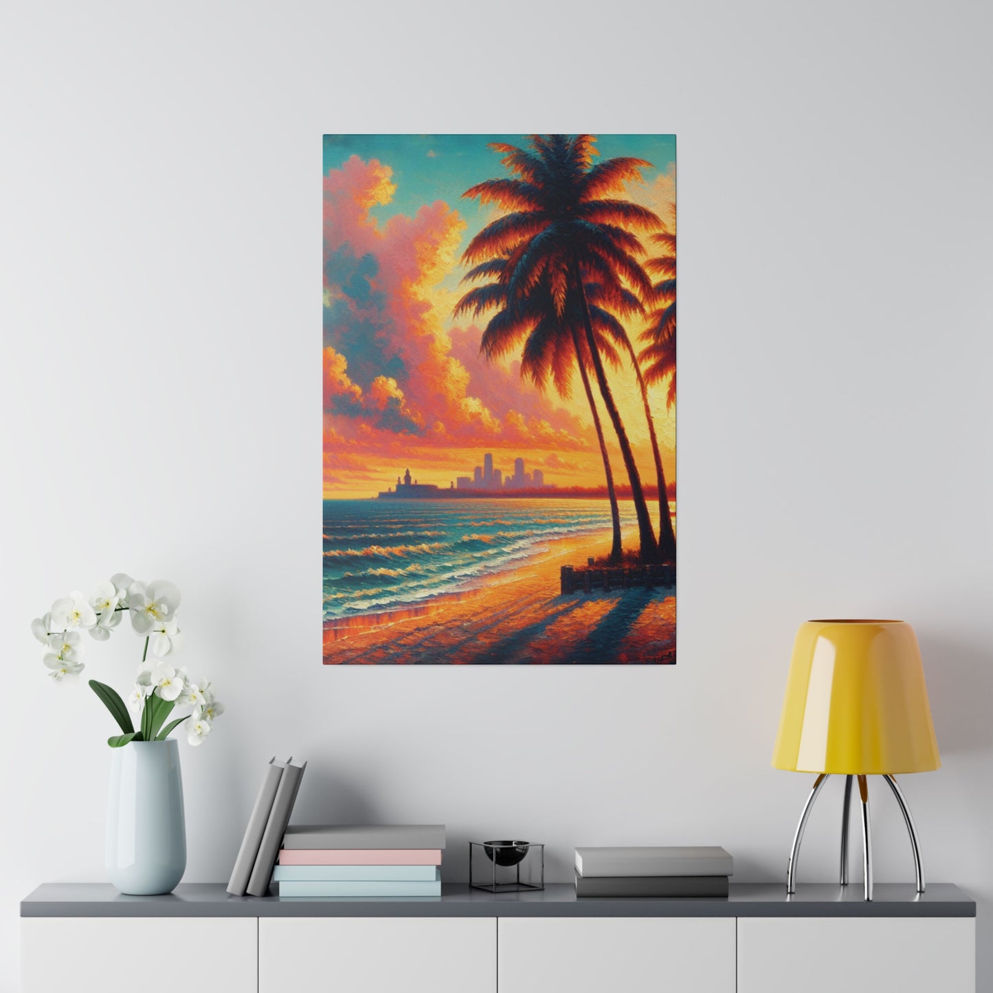 4593M - miami beach art, sunset background, ocean art work, beach art work, sunset designs, miami beach painting, miami beach print