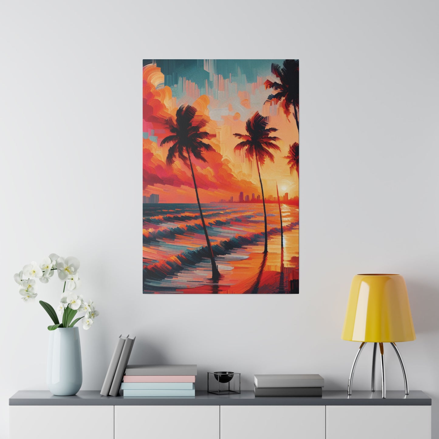 2476Z - miami beach art, sunset background, ocean art work, beach art work, sunset designs, miami beach painting, miami beach print