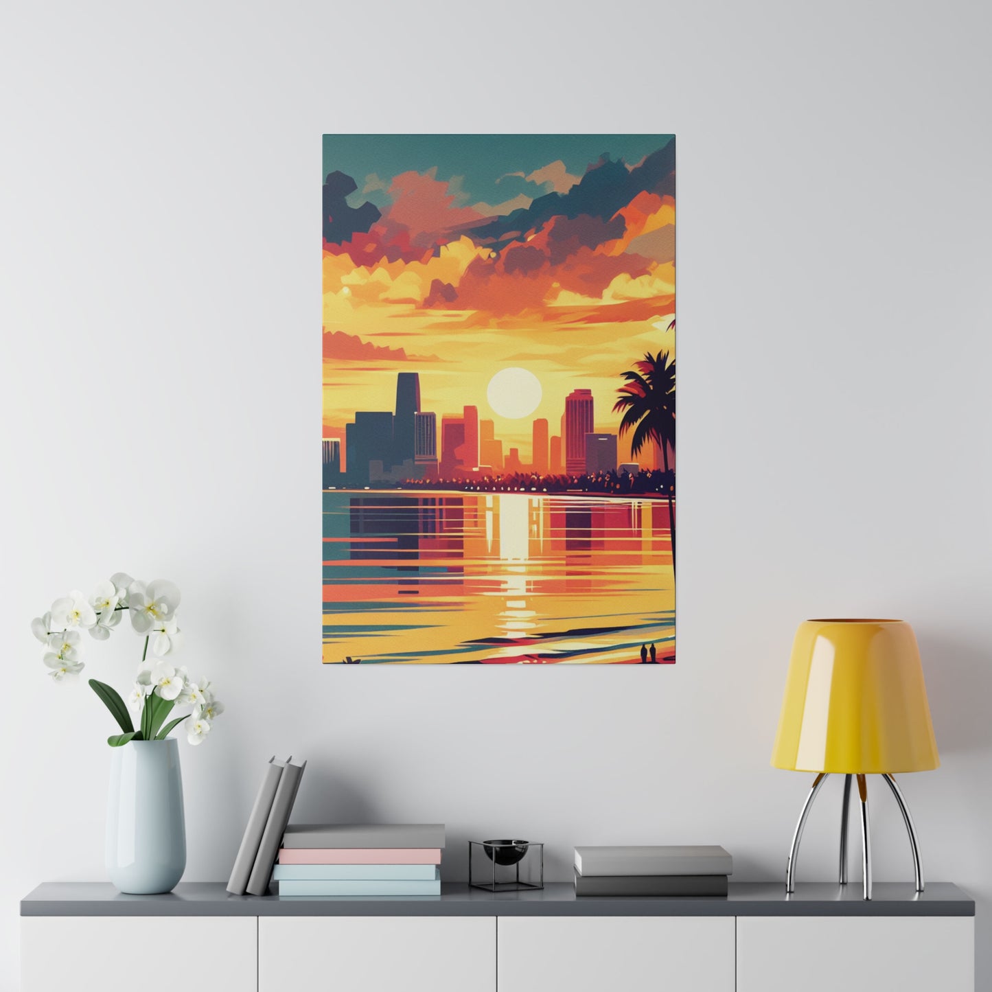 6732M - miami beach art, sunset background, ocean art work, beach art work, sunset designs, miami beach painting, miami beach print